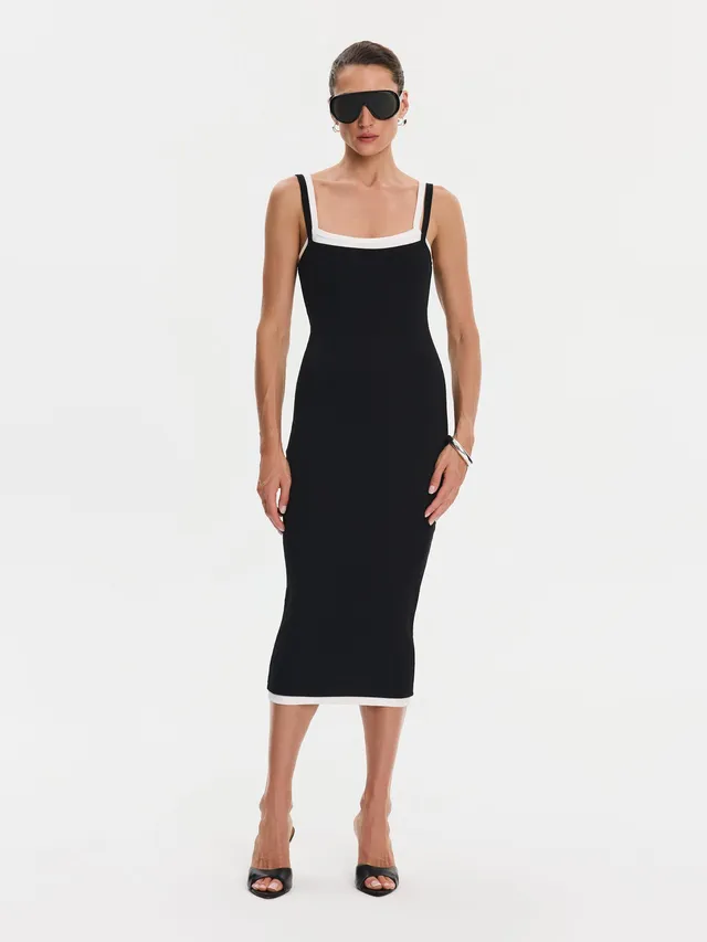 Nudyess Lisa sukienka midi Black z białą lamówką