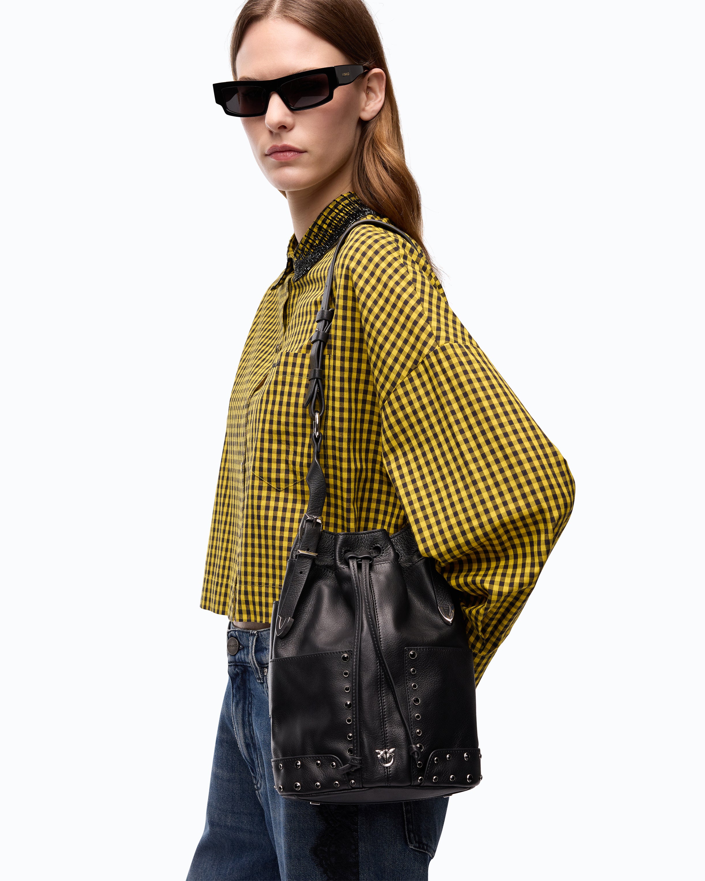 Pinko Bucket Mini Patch torebka czarna skóra