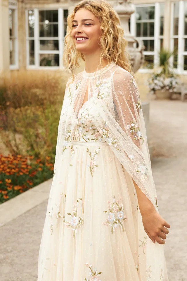 Needle & Thread Petunia Gown sukienka wieczorowa kremowa haft