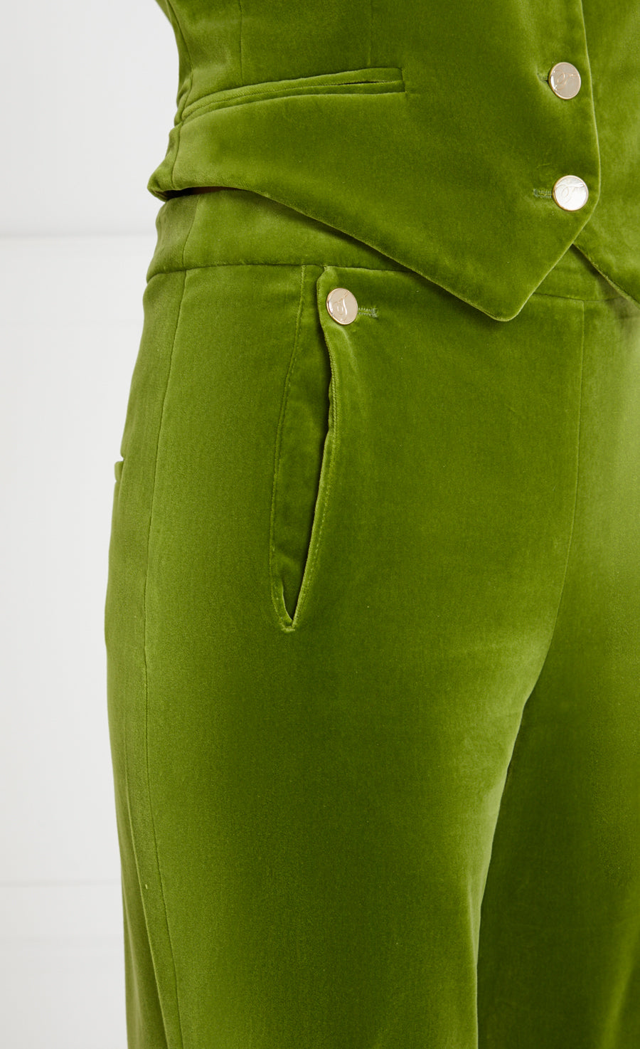 Temperley London Clove Velvet Waisted Trousers spodnie chartreuse wysoki stan