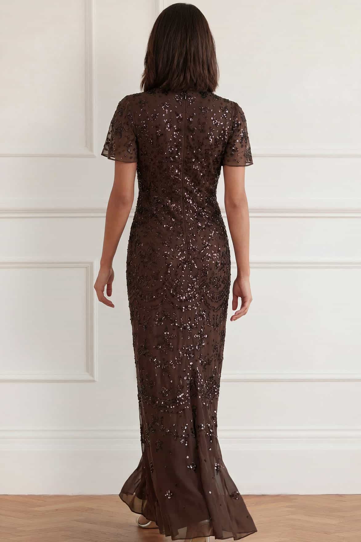 Needle & Thread Freya Georgette Short Sleeve Gown suknia brązowa