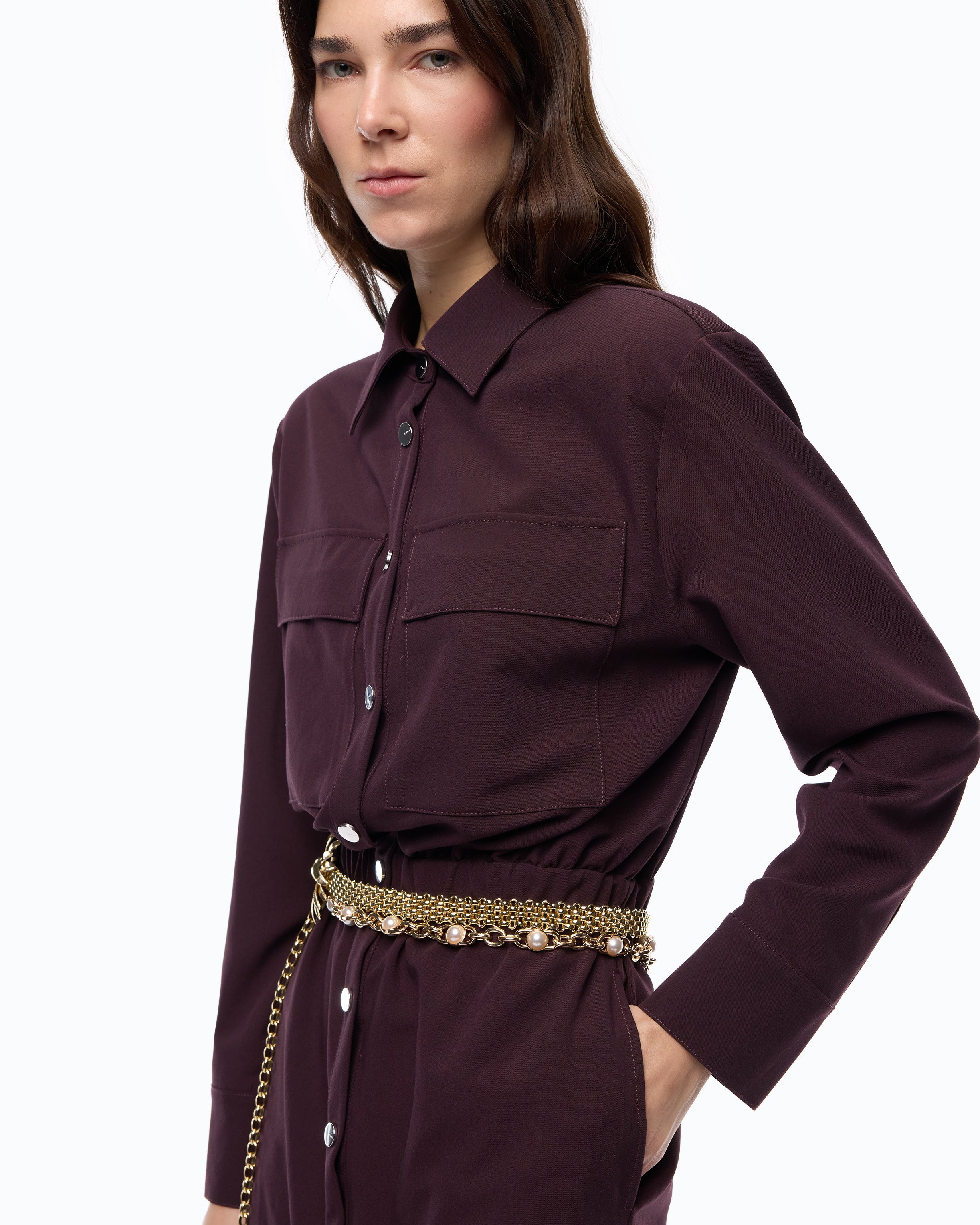 Pinko Arum Dress sukienka szmizjerka midi bordowa