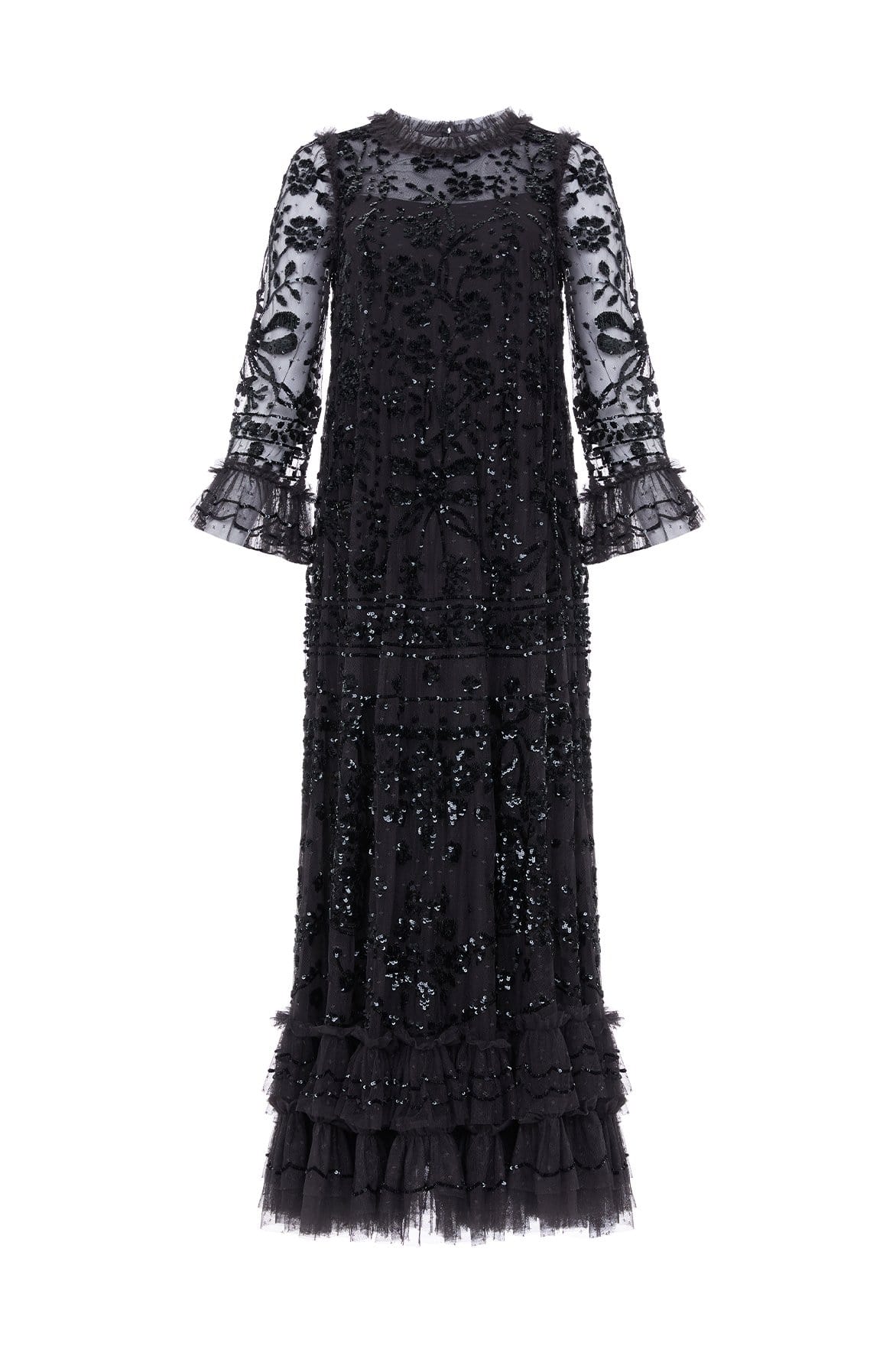 Needle & Thread Celia Long Sleeve Ankle Gown suknia czarna