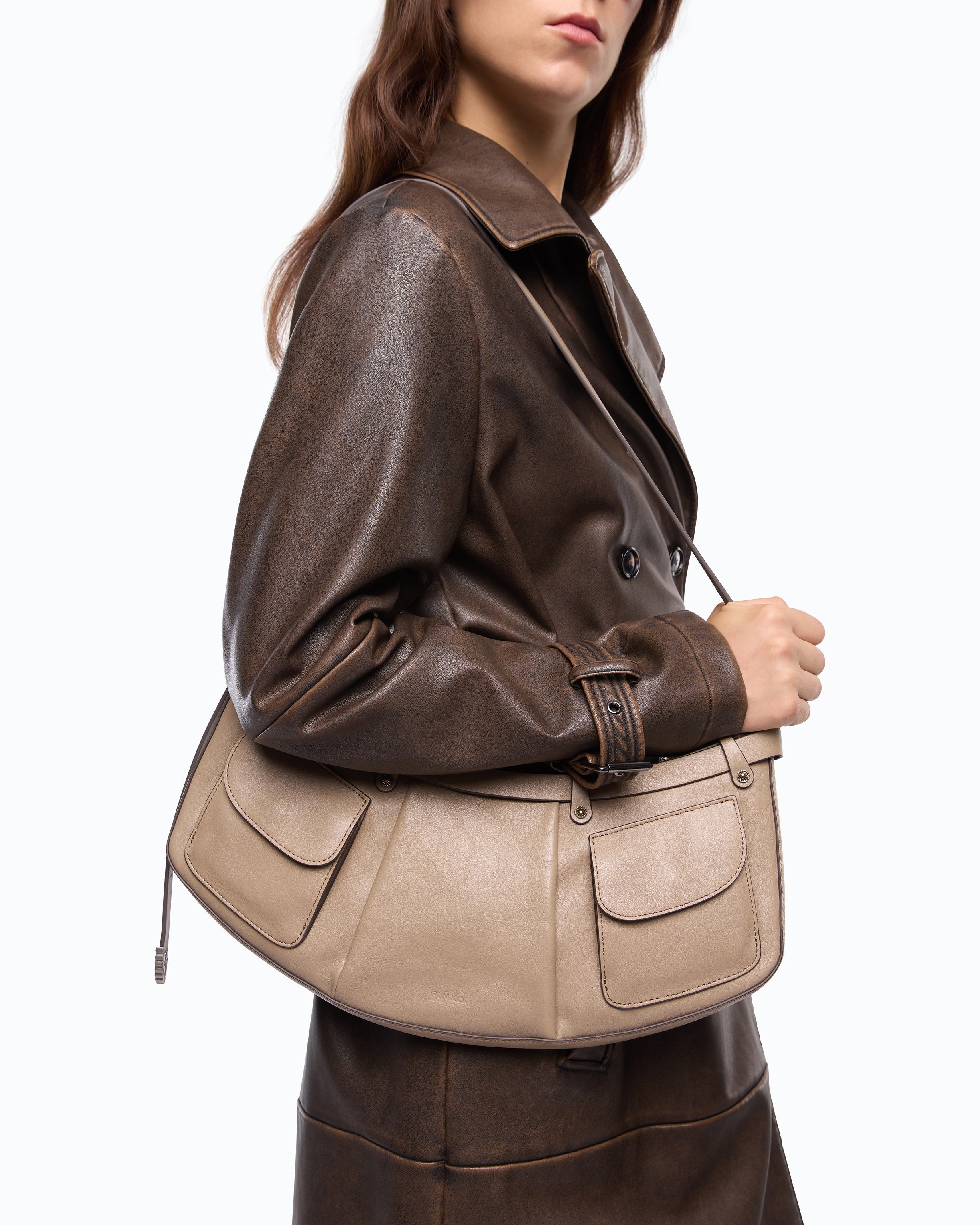 Pinko Pocket Body Bag torebka skórzana hobo