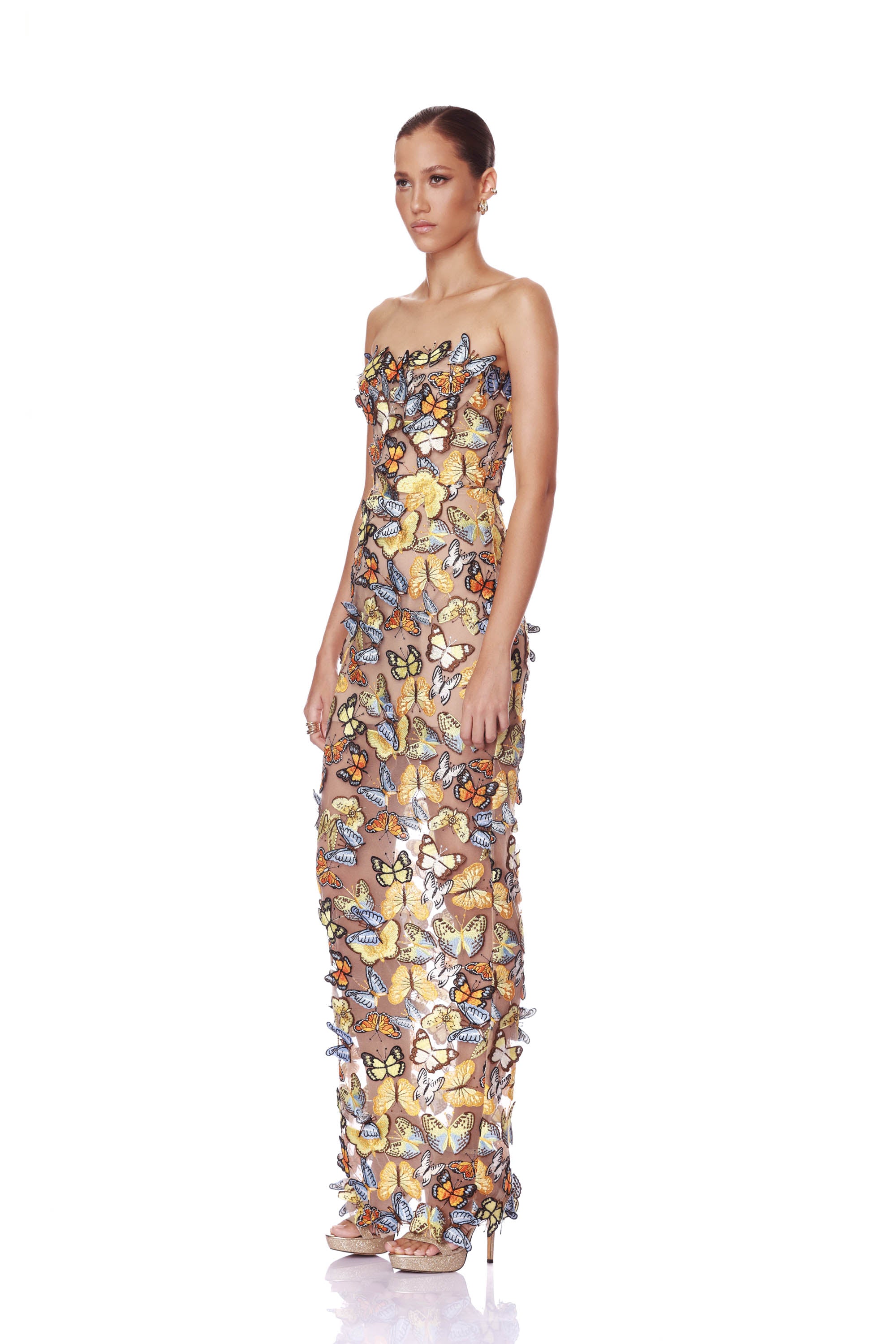 Bronx and Banco Bella 3D Butterfly Dahlia sukienka maxi złota