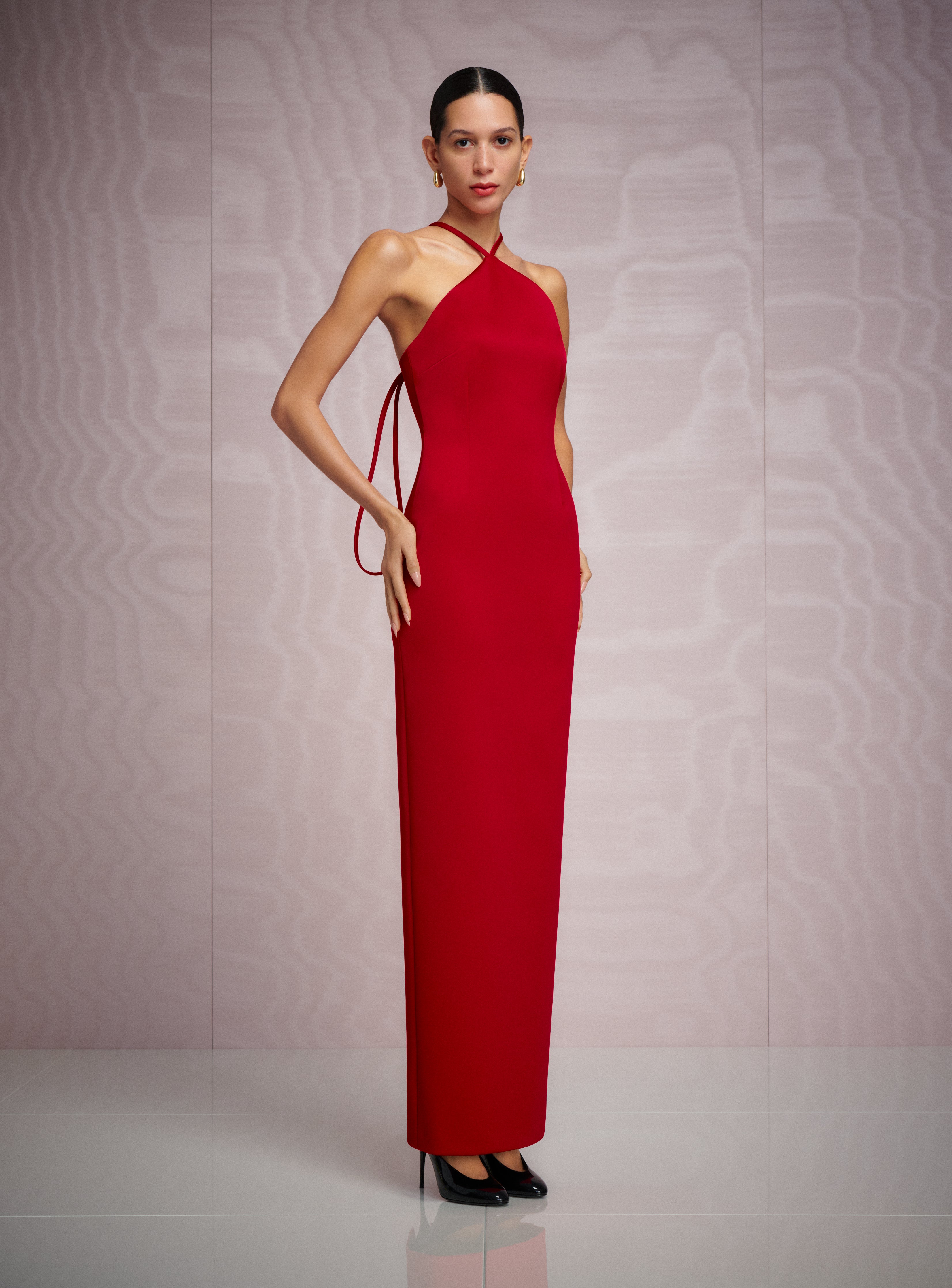 SOLACE LONDON Fern sukienka wieczorowa Crimson Red halter