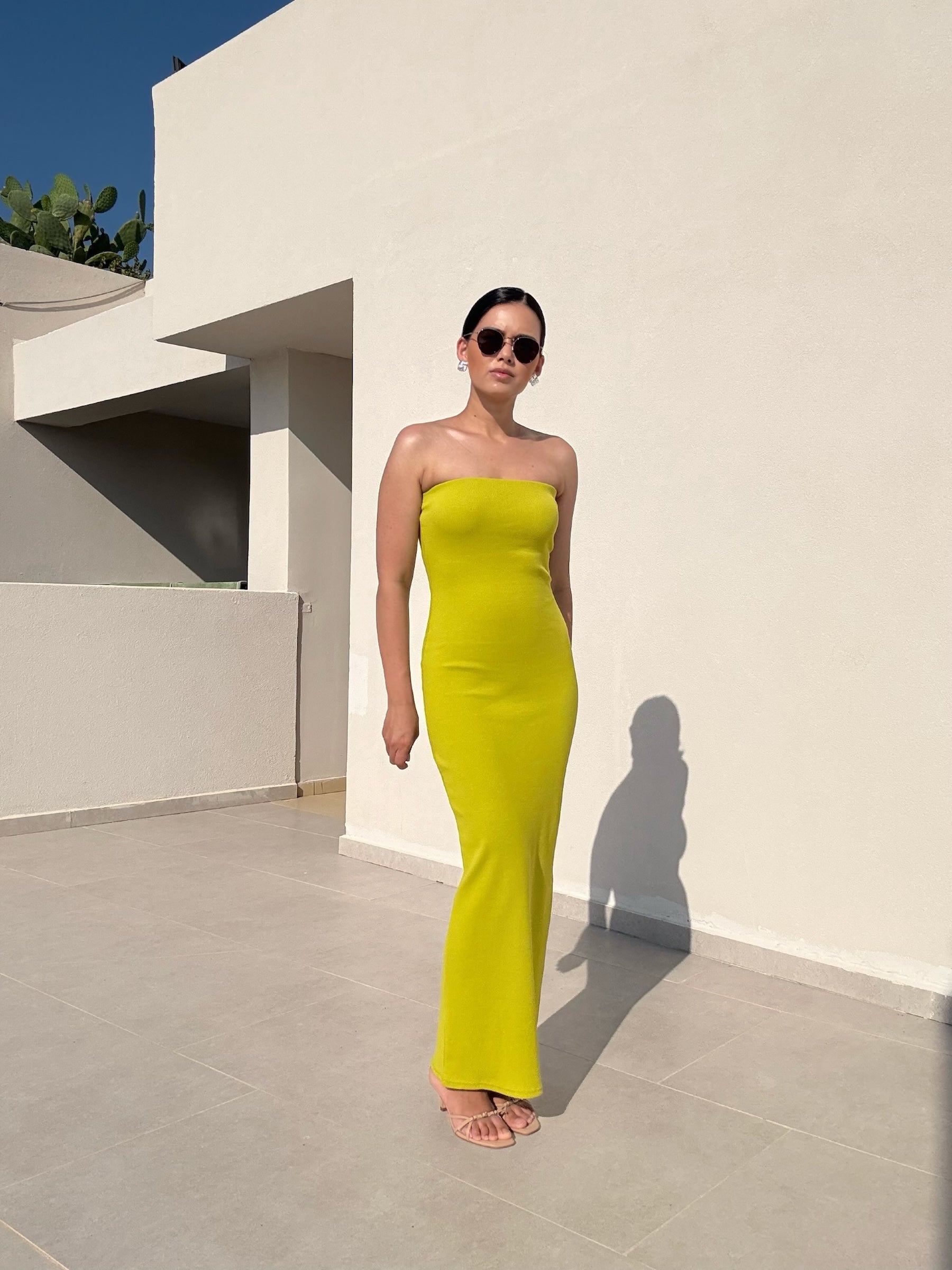 Nudyess Melrose sukienka maxi tuba limonkowa