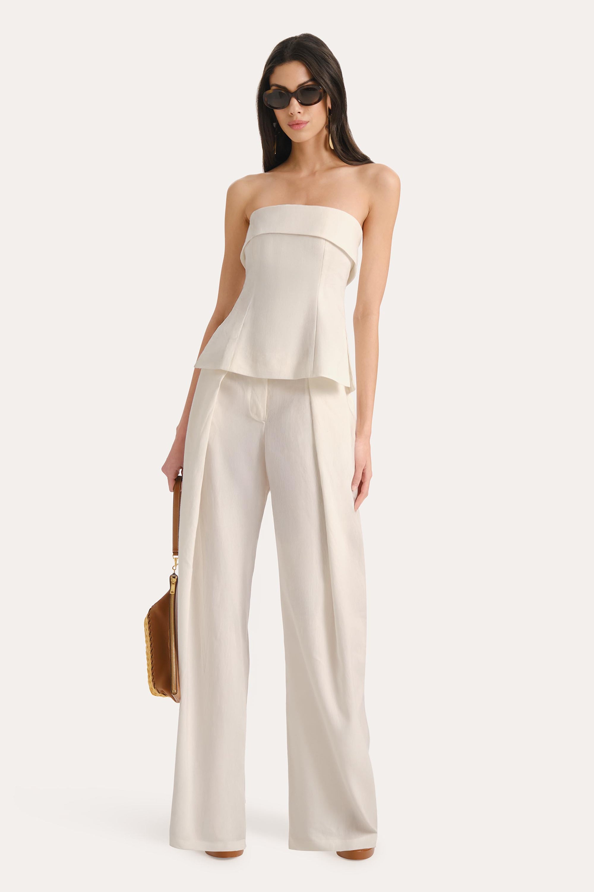 Elie Tahari Naomi spodnie lniane balloon Fresh Pearl