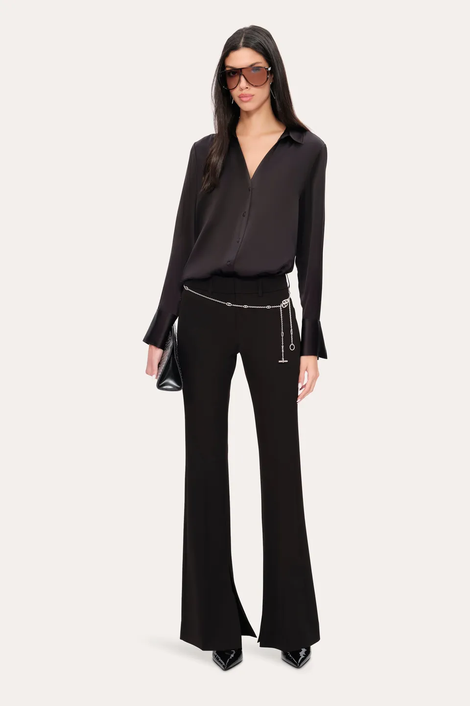Elie Tahari Slit Flare E9061214 spodnie czarne krepa