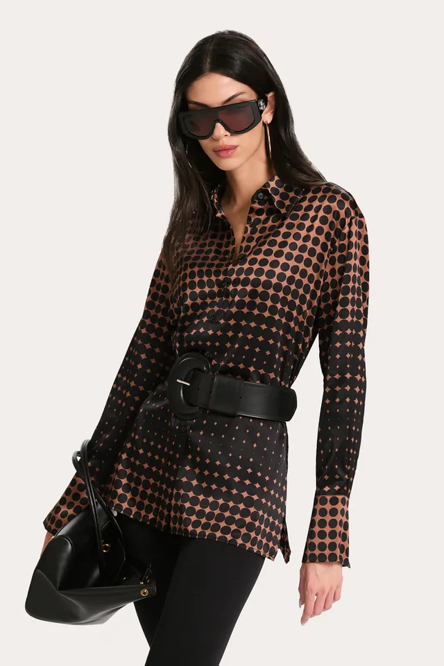 Elie Tahari A8321106 pasek skórzany czarny okrągły