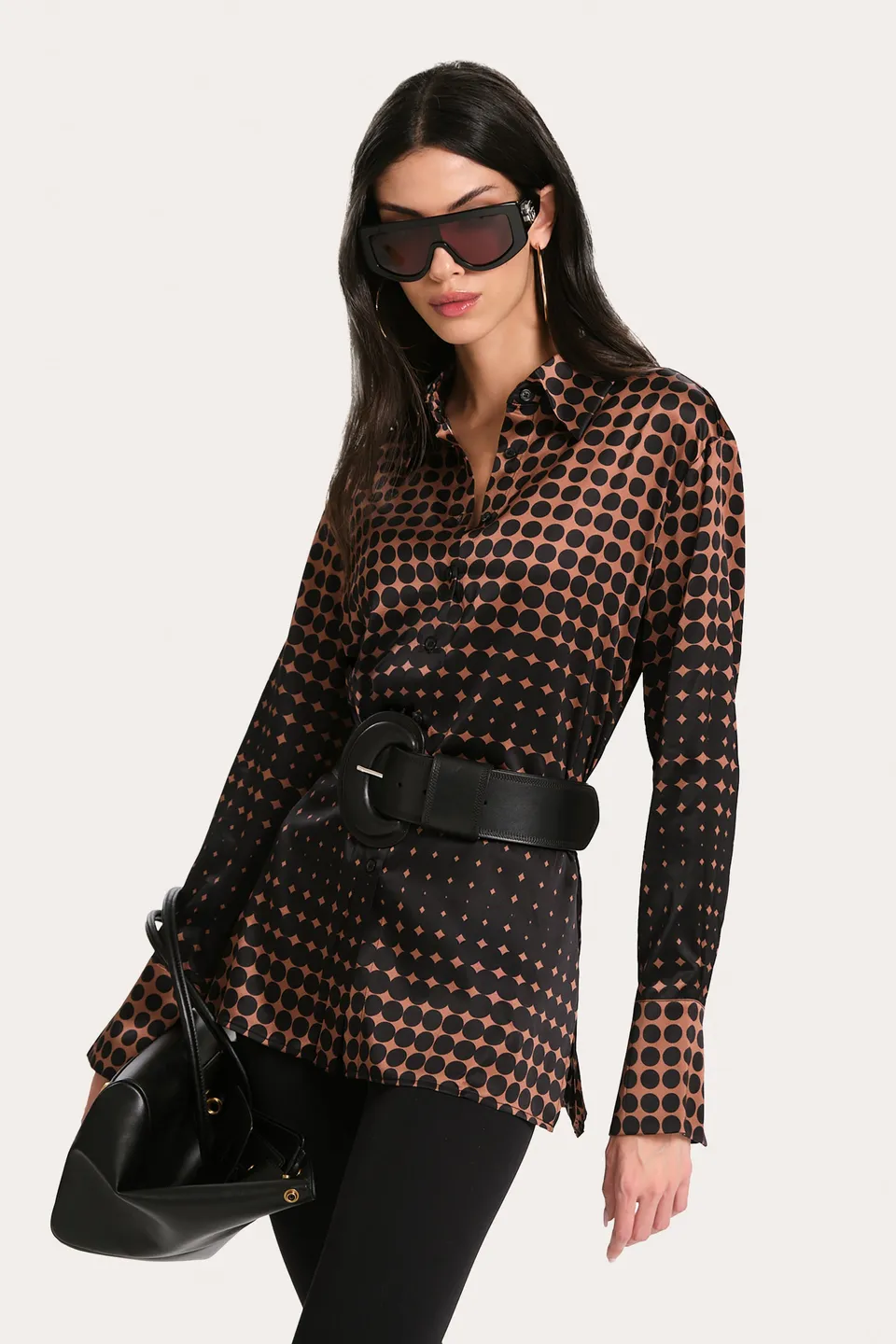 Elie Tahari A8321106 pasek skórzany czarny okrągły