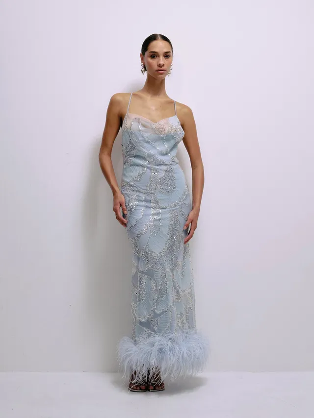 Delfi Collective Shani sukienka koktajlowa baby blue cekiny