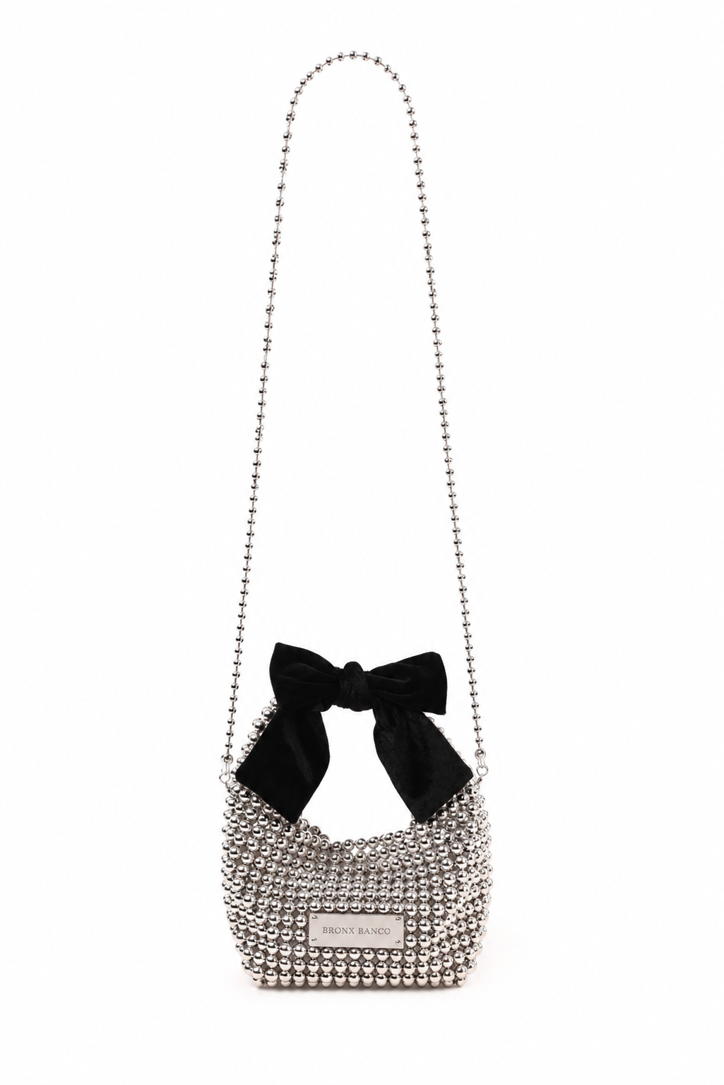 Bronx and Banco Metal Chain Mini Bag torebka srebrna z kokardą
