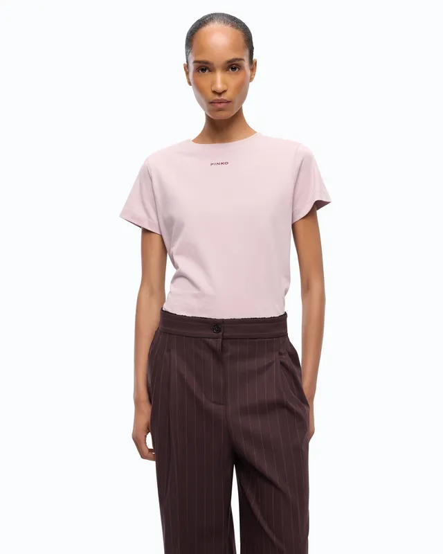 Pinko T-shirt bawełniany różowy z logo