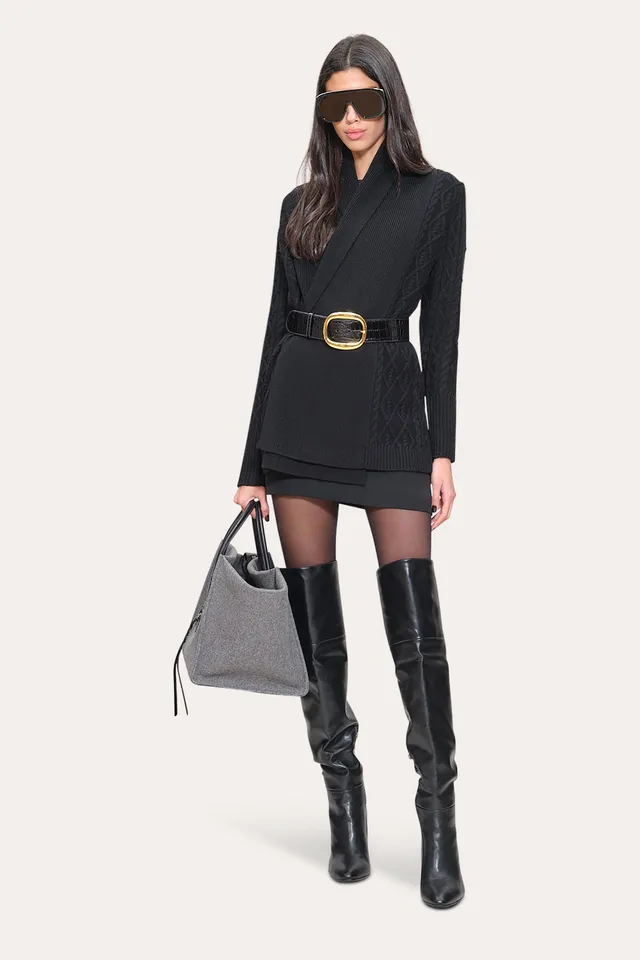 Elie Tahari Cable Knit Cardigan kardigan czarny merino