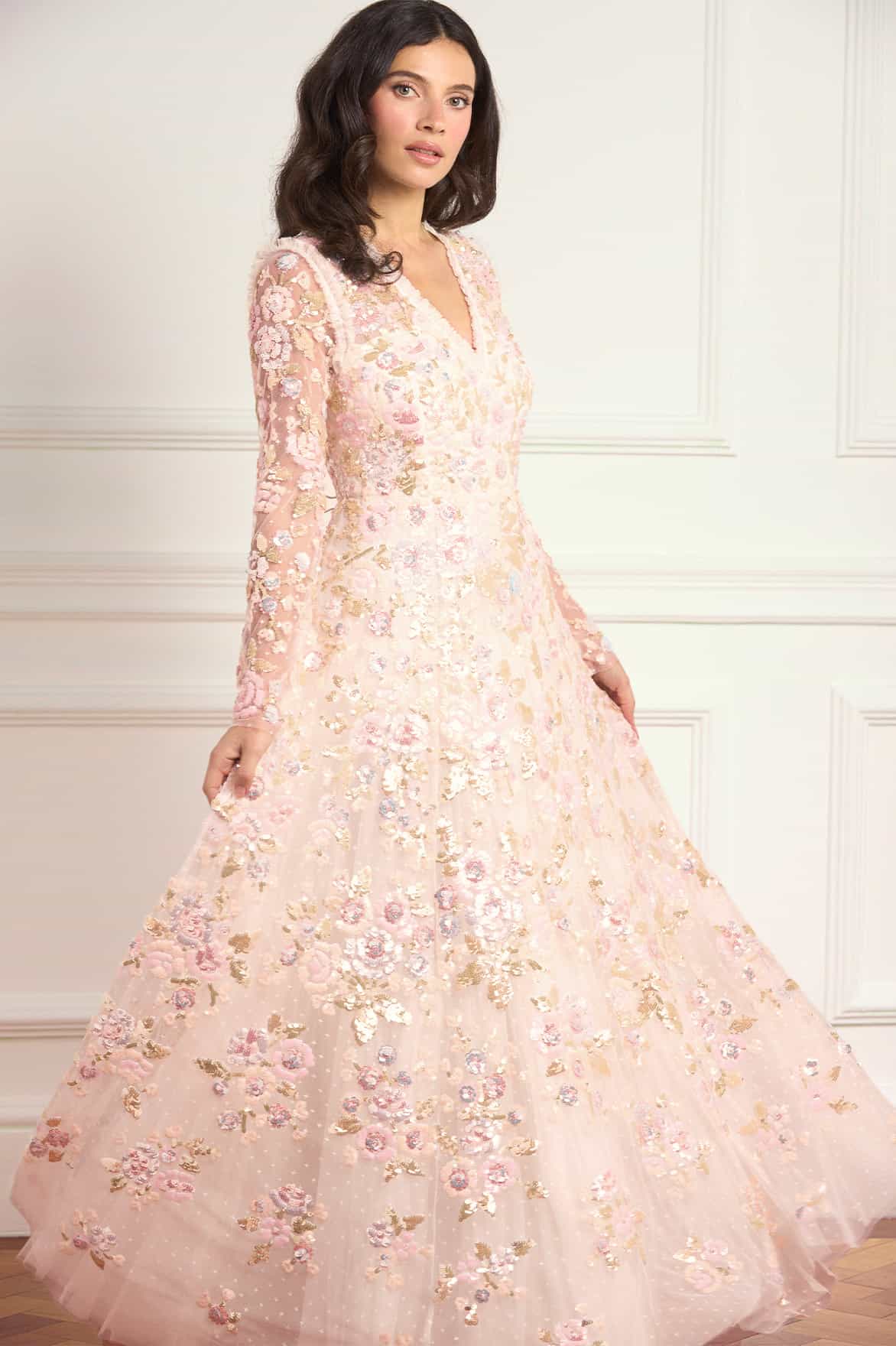 Needle & Thread Sequin Paradise V-Neck Gown suknia różowa