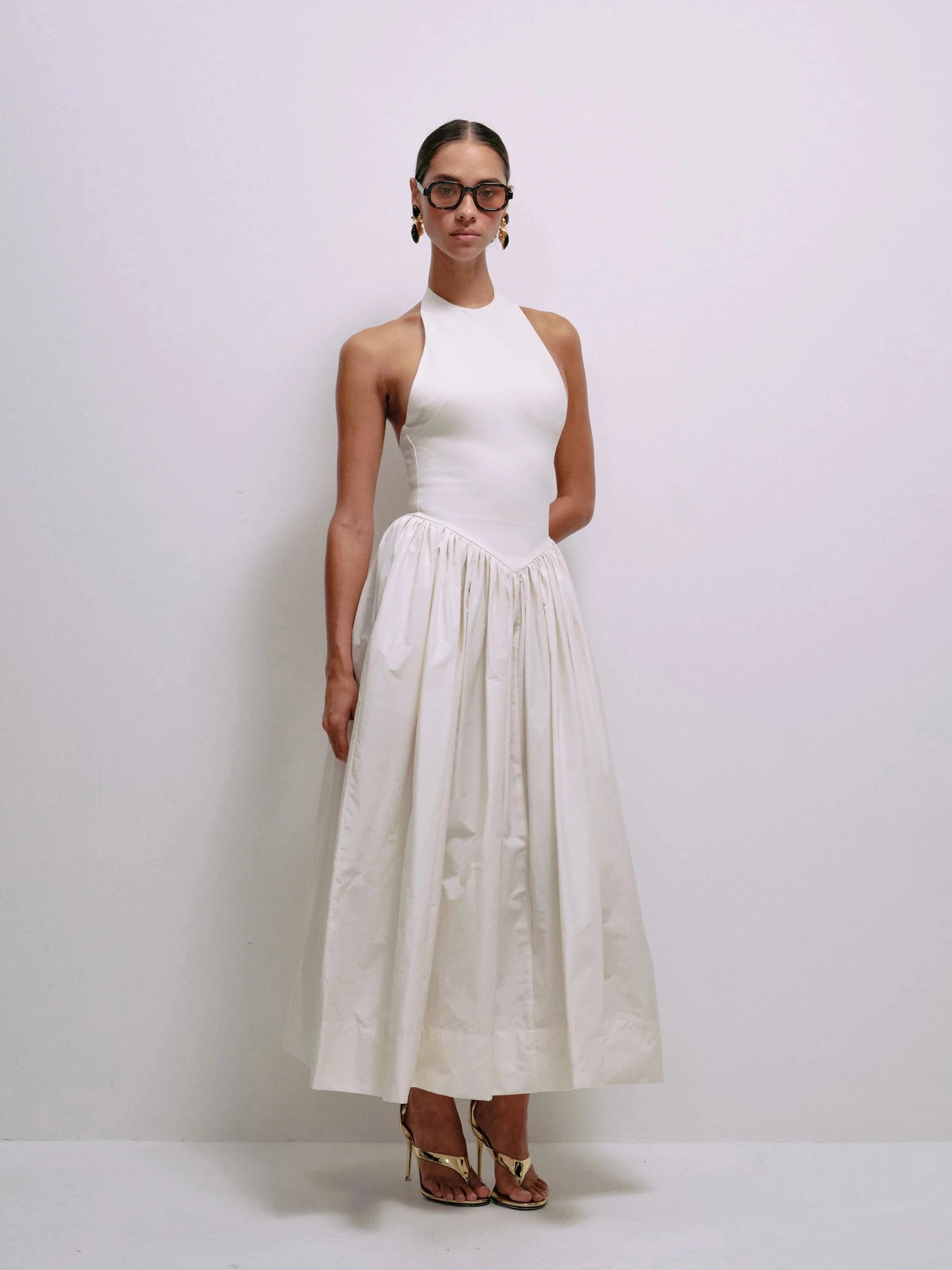Delfi Collective Madison sukienka Cream midi bawełniana