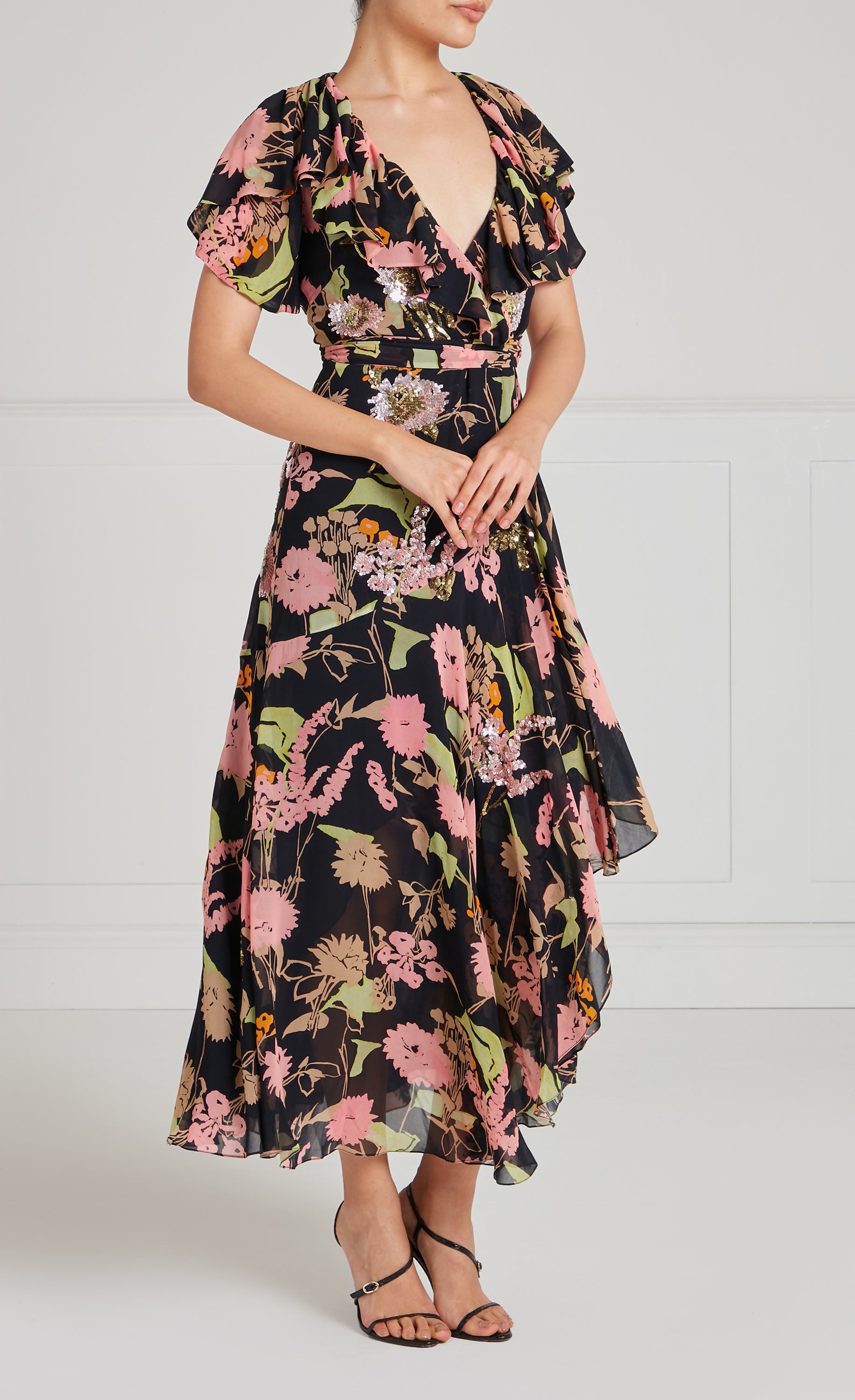 Temperley London Maisie sukienka kopertowa Black Mix cekiny
