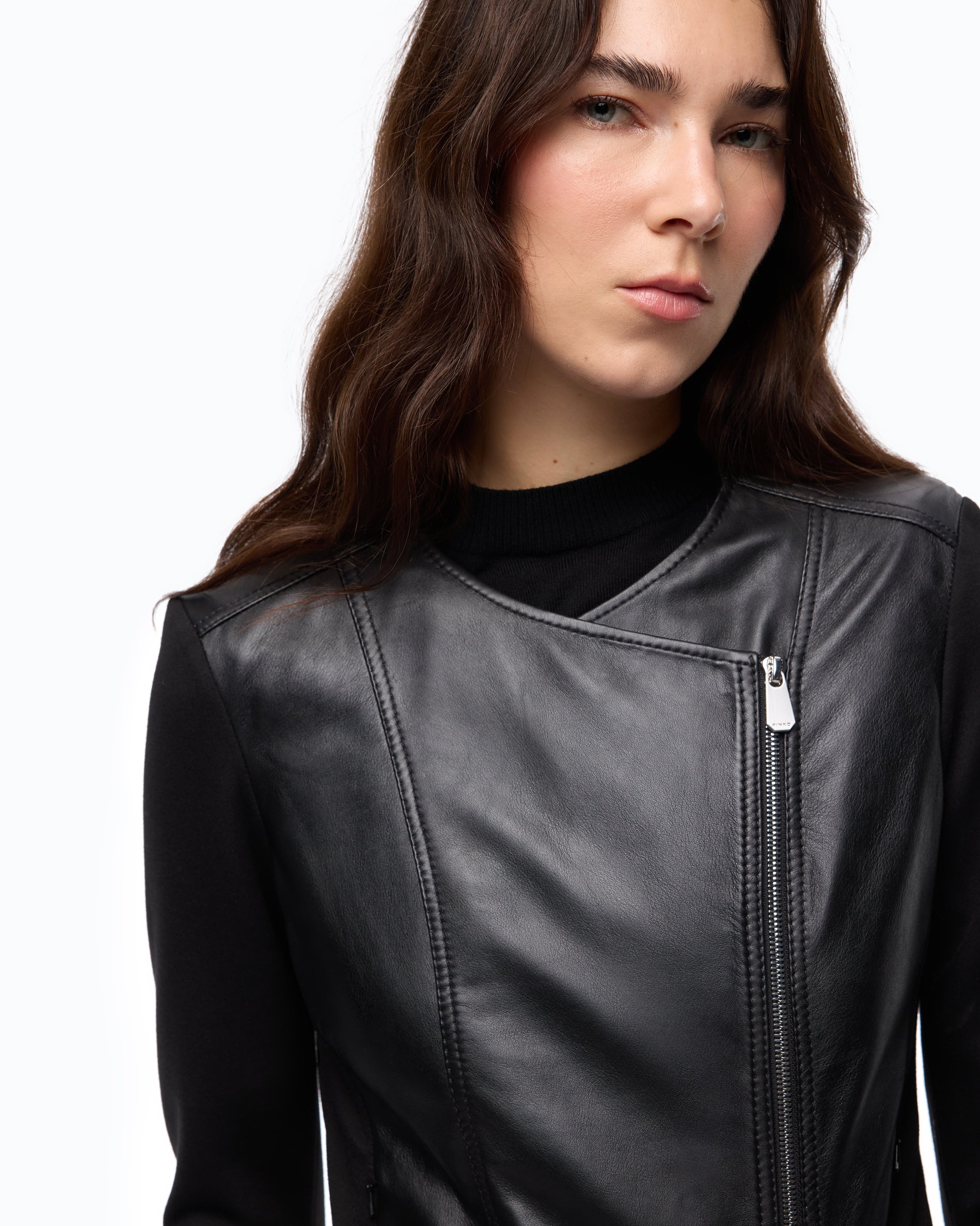 Pinko Girasole Jacket kurtka skórzana czarna biker
