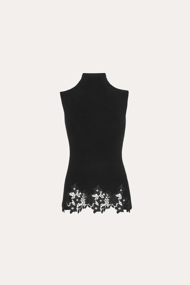 Elie Tahari Mock Lace sweter czarny wełniany