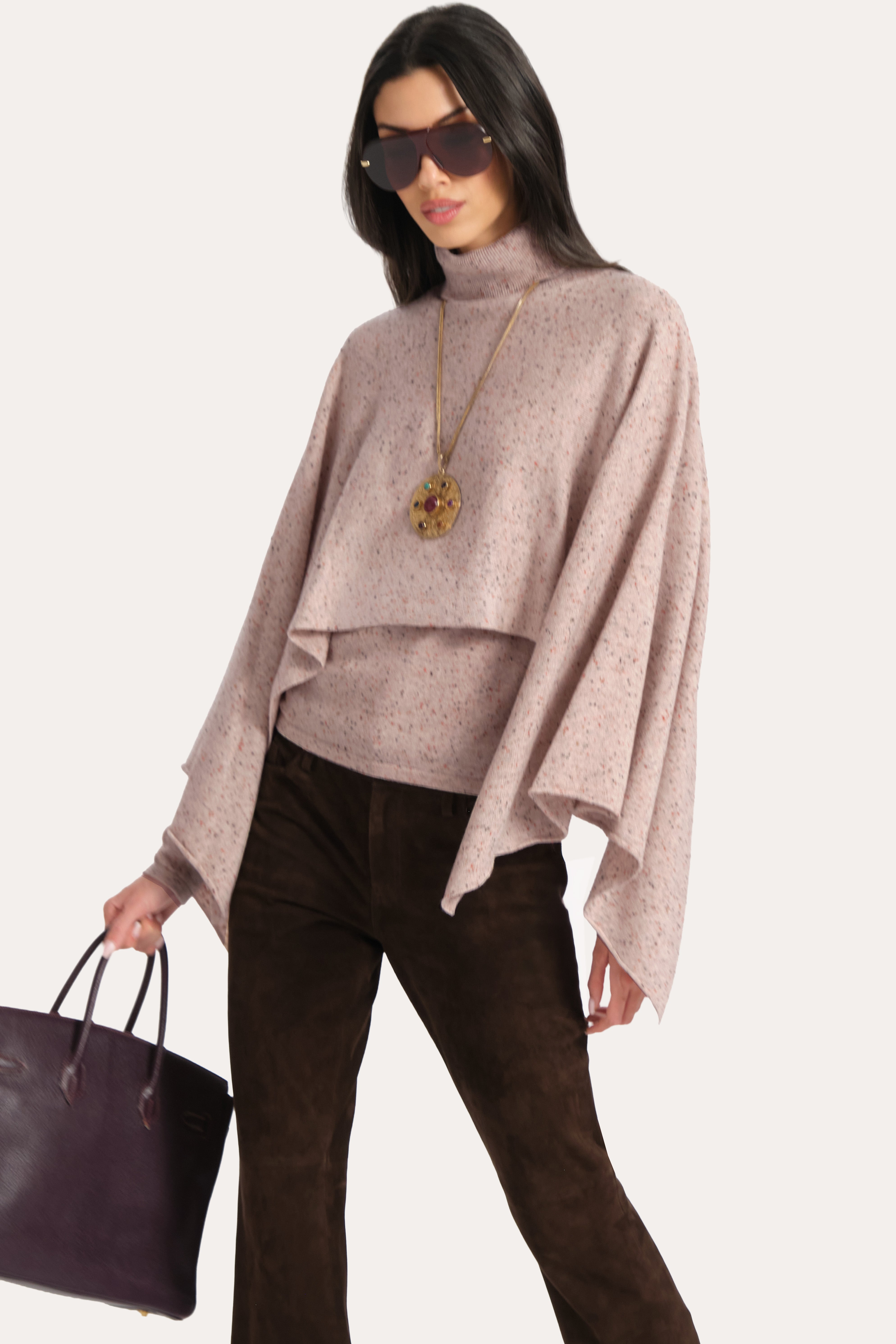 Elie Tahari Kennedy ponczo kaszmirowe Strawberry