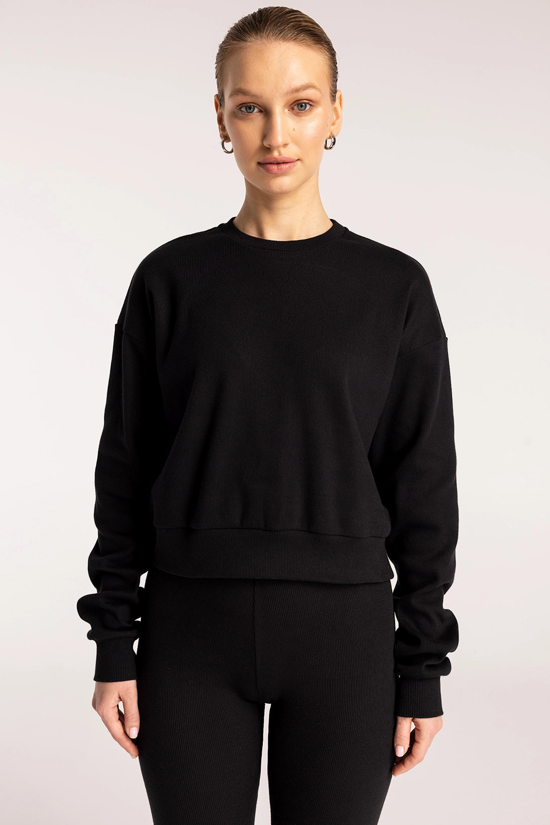 Nudyess Company bluza prążkowana jasny beż bawełniana