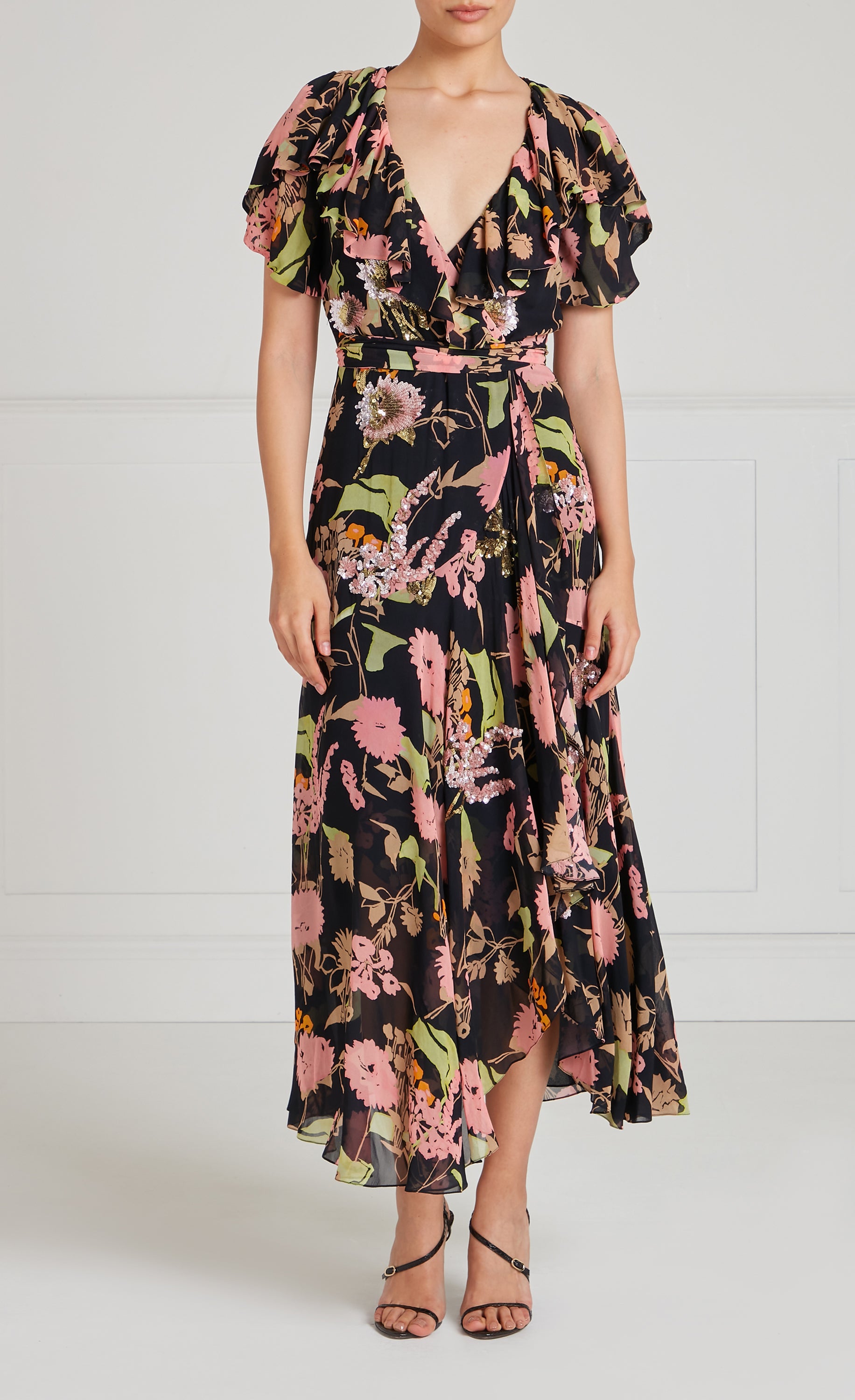Temperley London Maisie sukienka kopertowa Black Mix cekiny
