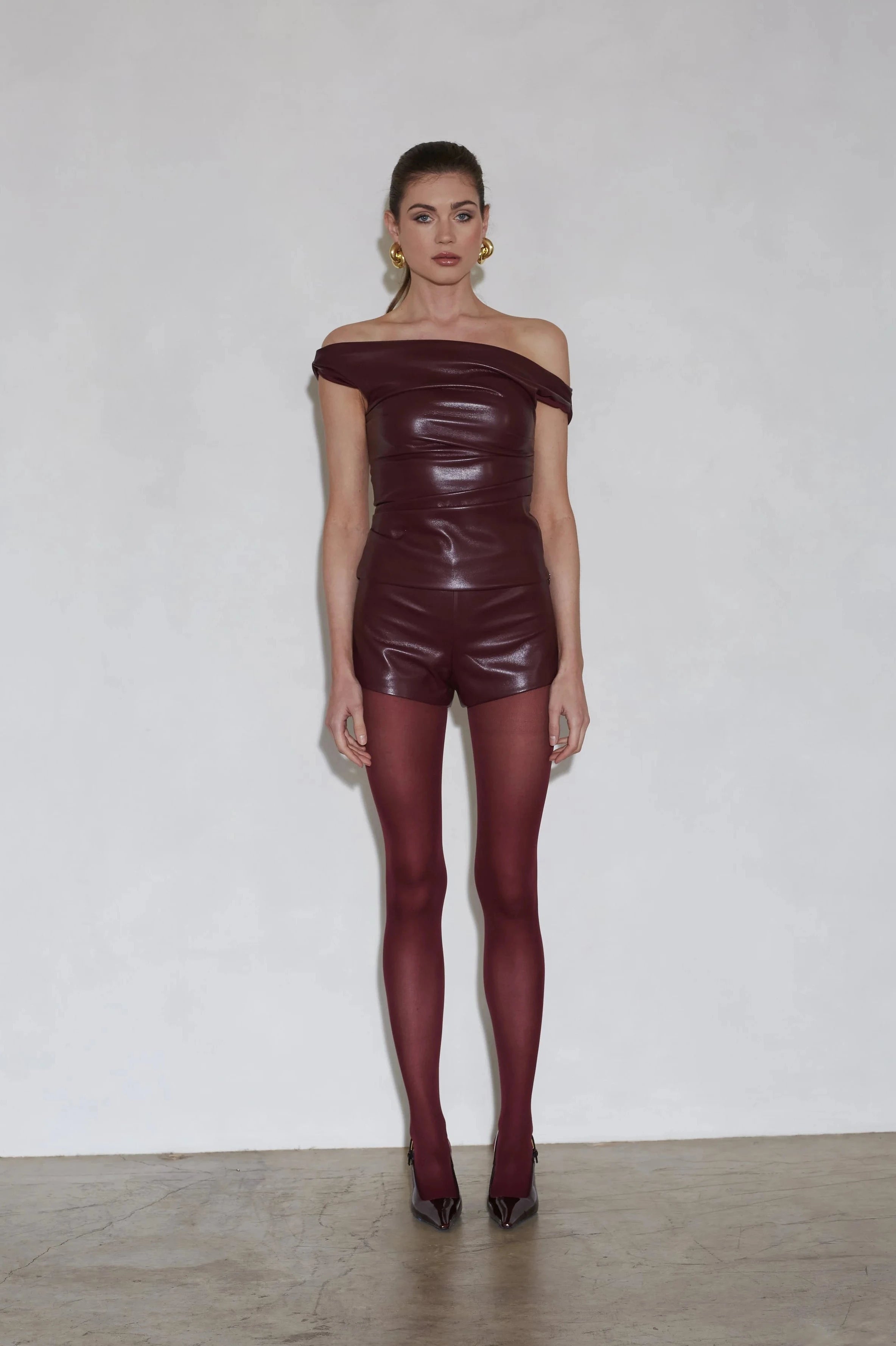 Delfi Collective Emma spodenki Bordeaux skórzane