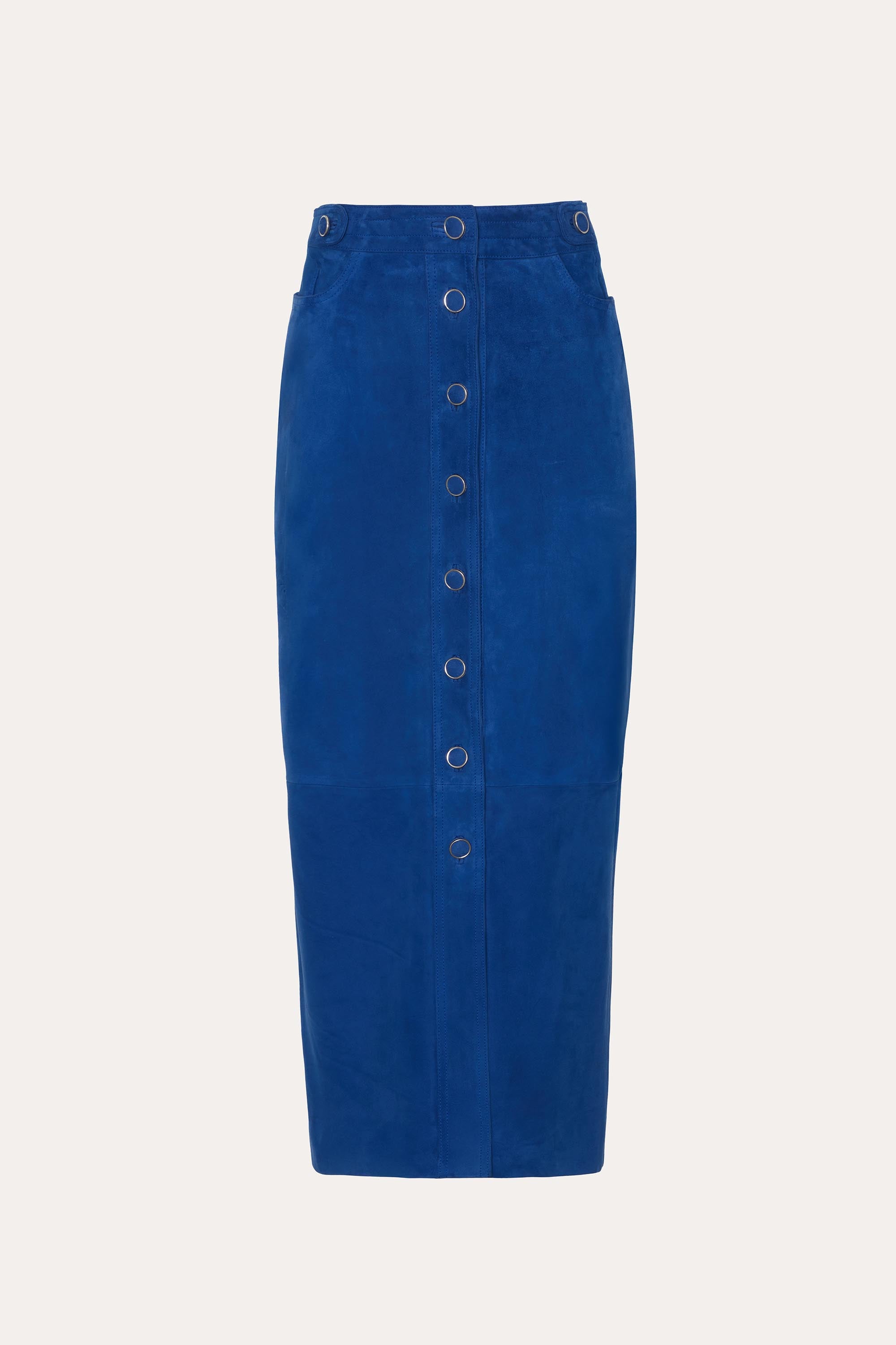 Elie Tahari Althea spódnica midi Azure zamszowa