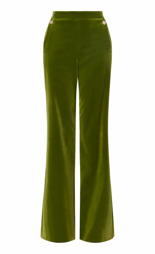 Temperley London Clove Velvet Waisted Trousers spodnie chartreuse wysoki stan