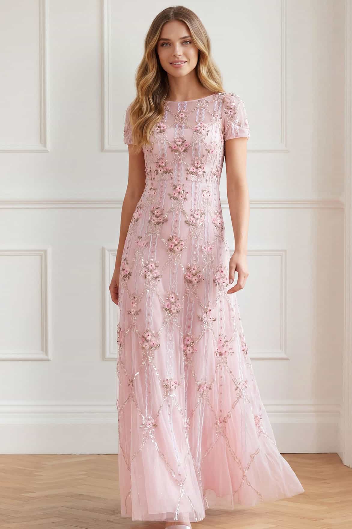 Needle & Thread Lovers Lace Gown suknia różowa cekiny