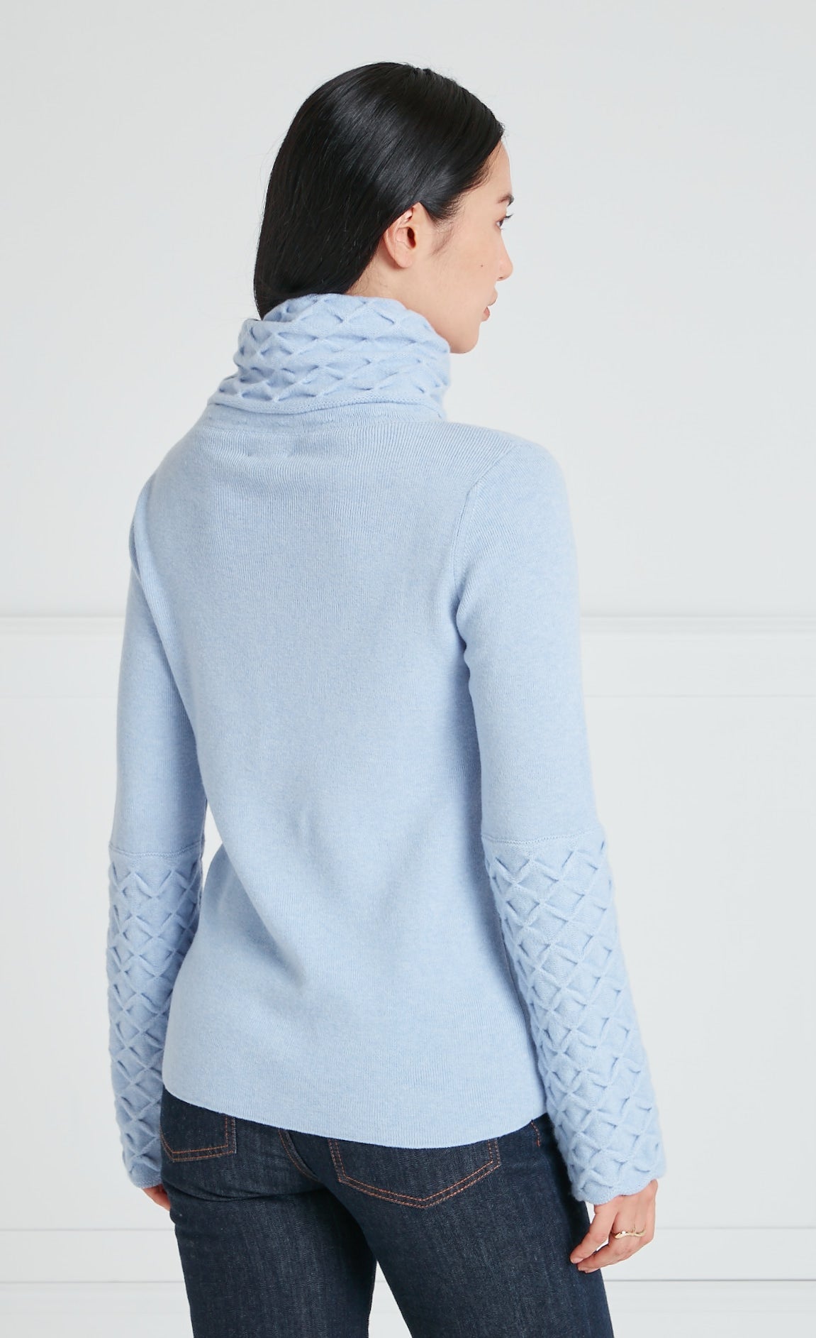 Temperley London Honeycomb Knit Jumper sweter Powder Blue wełna
