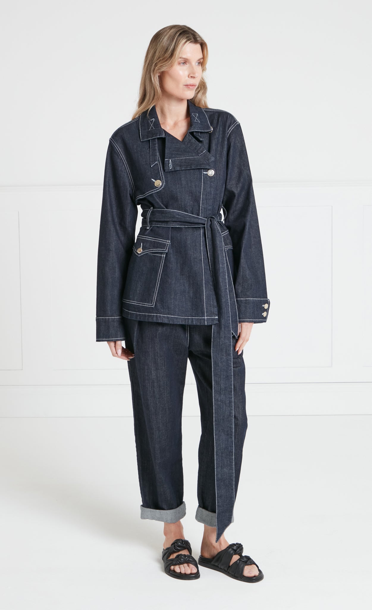 Temperley London Maye kurtka jeansowa Blue z paskiem