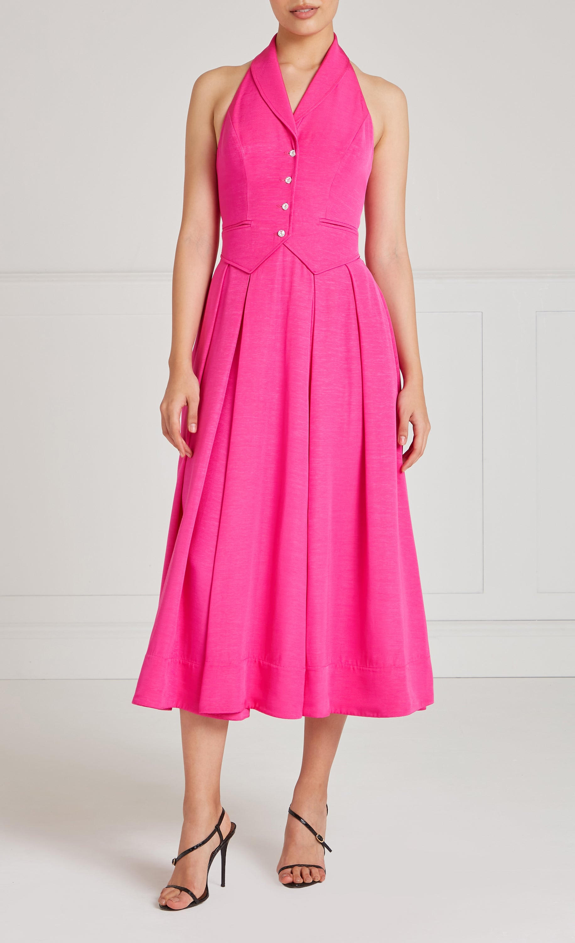 Temperley London Elodie sukienka halter Fuchsia Pink midi