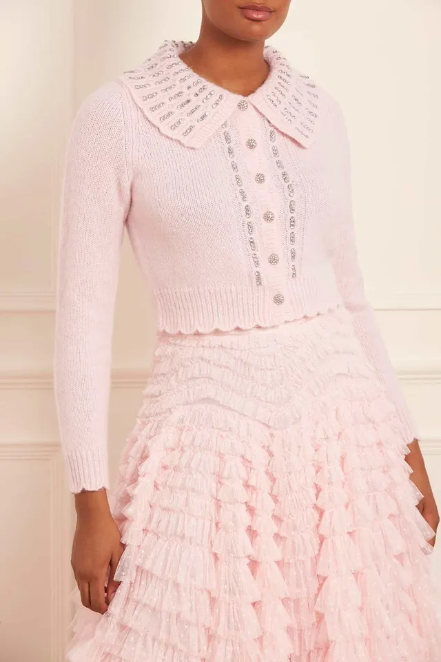 Needle & Thread Embellished Collar kardigan różowy alpaka