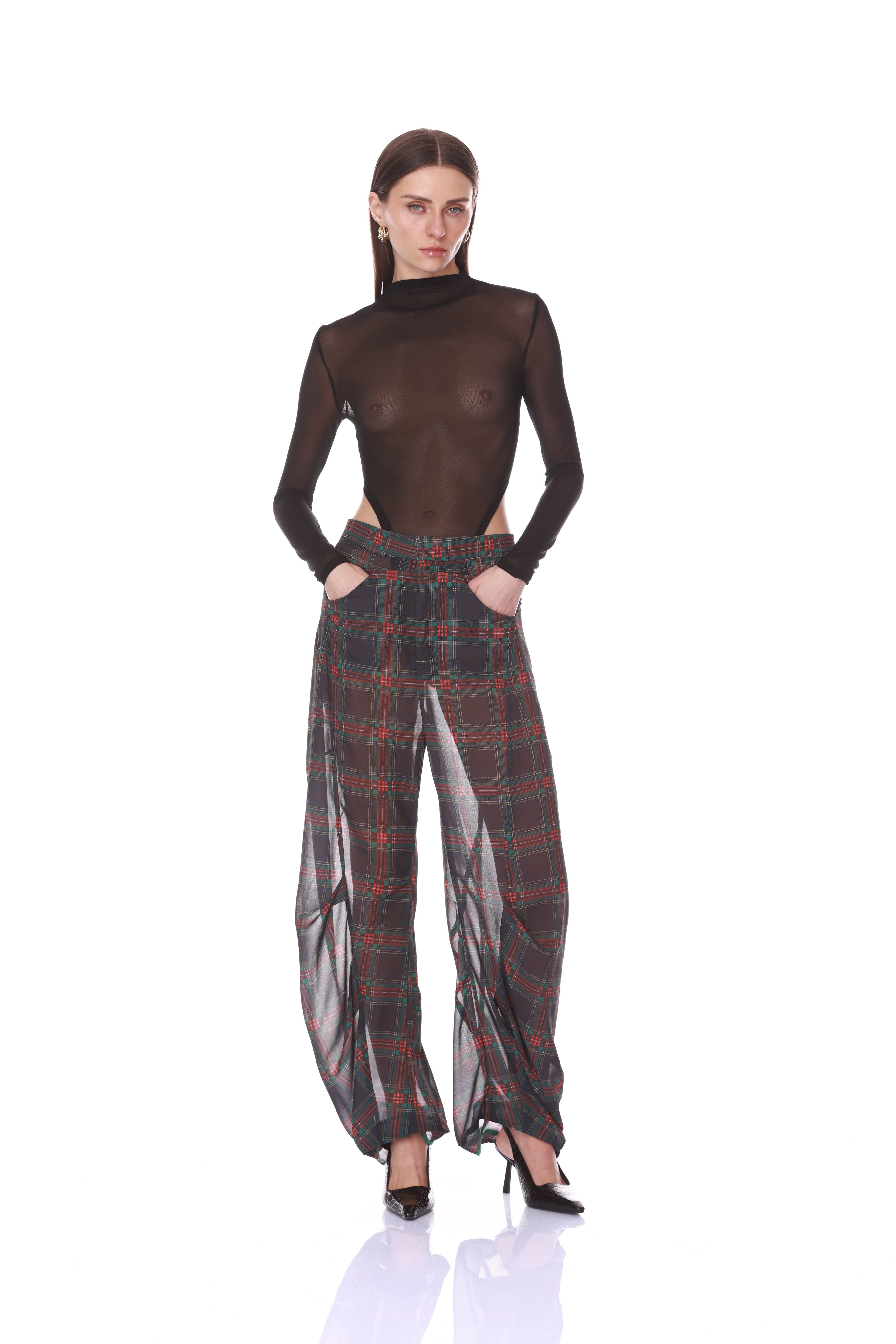 Bronx and Banco Plaid spodnie organza w kratę prześwitujące