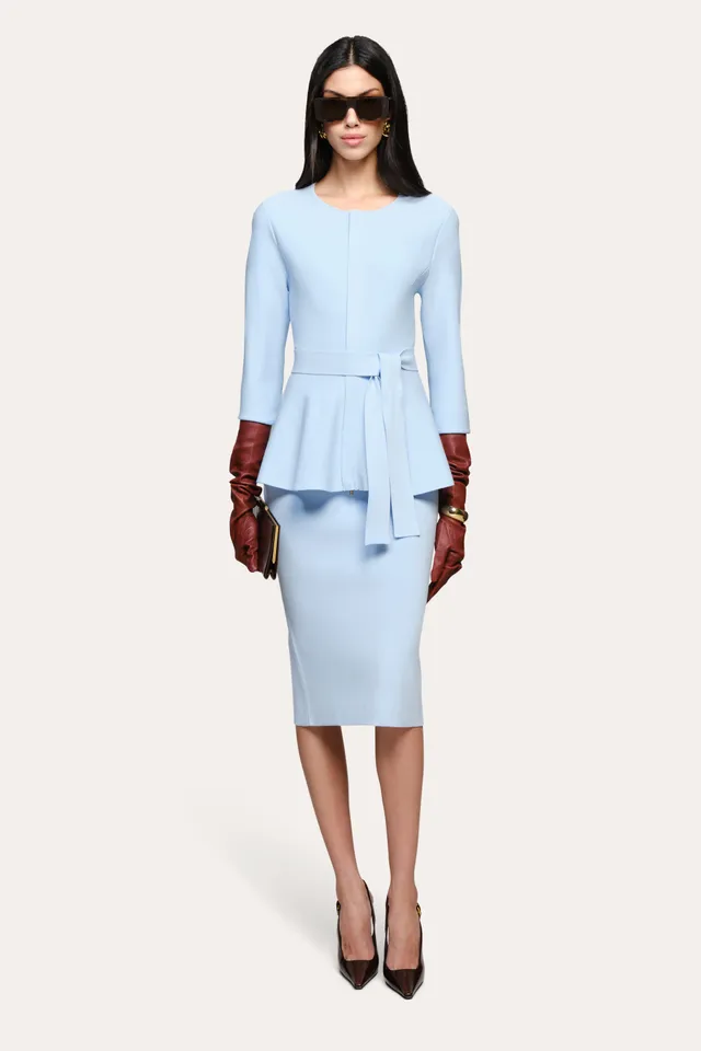Elie Tahari Blair Milano Sculpt top peplum Ice Blue