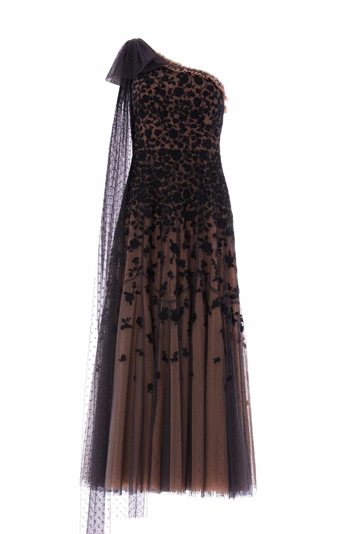 Needle & Thread Sylvia Rose One-Shoulder sukienka czarna z kokardą