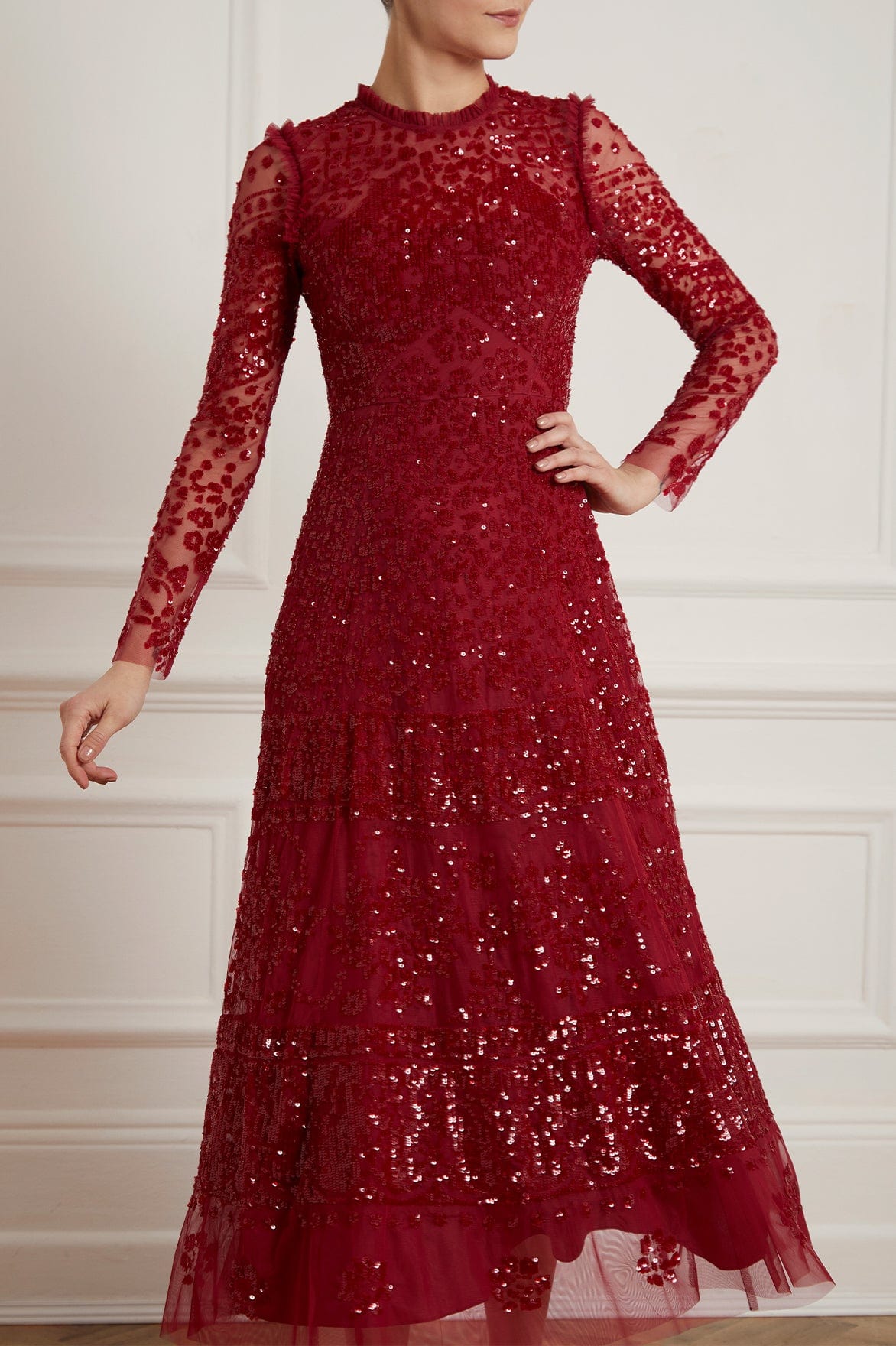 Needle & Thread Aurora Ballerina Dress sukienka czerwona koronkowa
