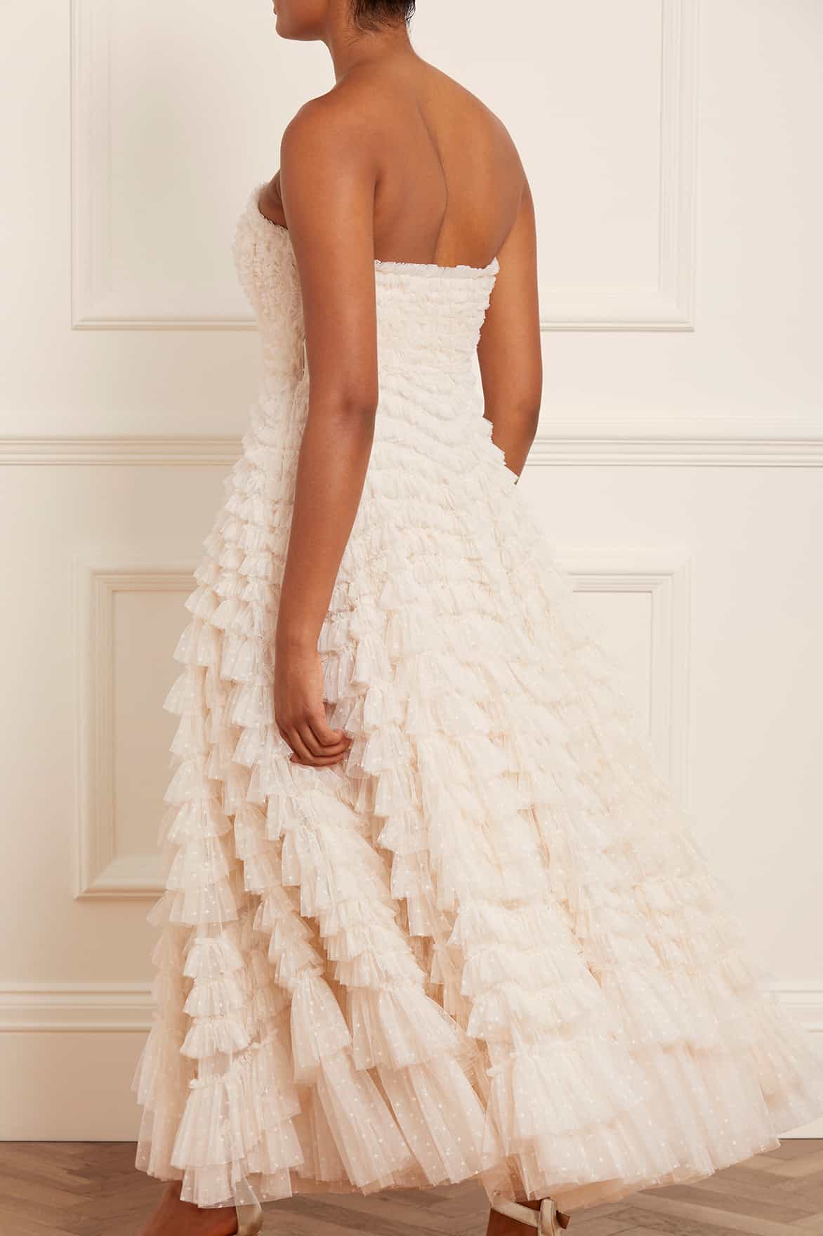 Needle & Thread Hattie Ruffle Strapless Ankle Gown sukienka Cream