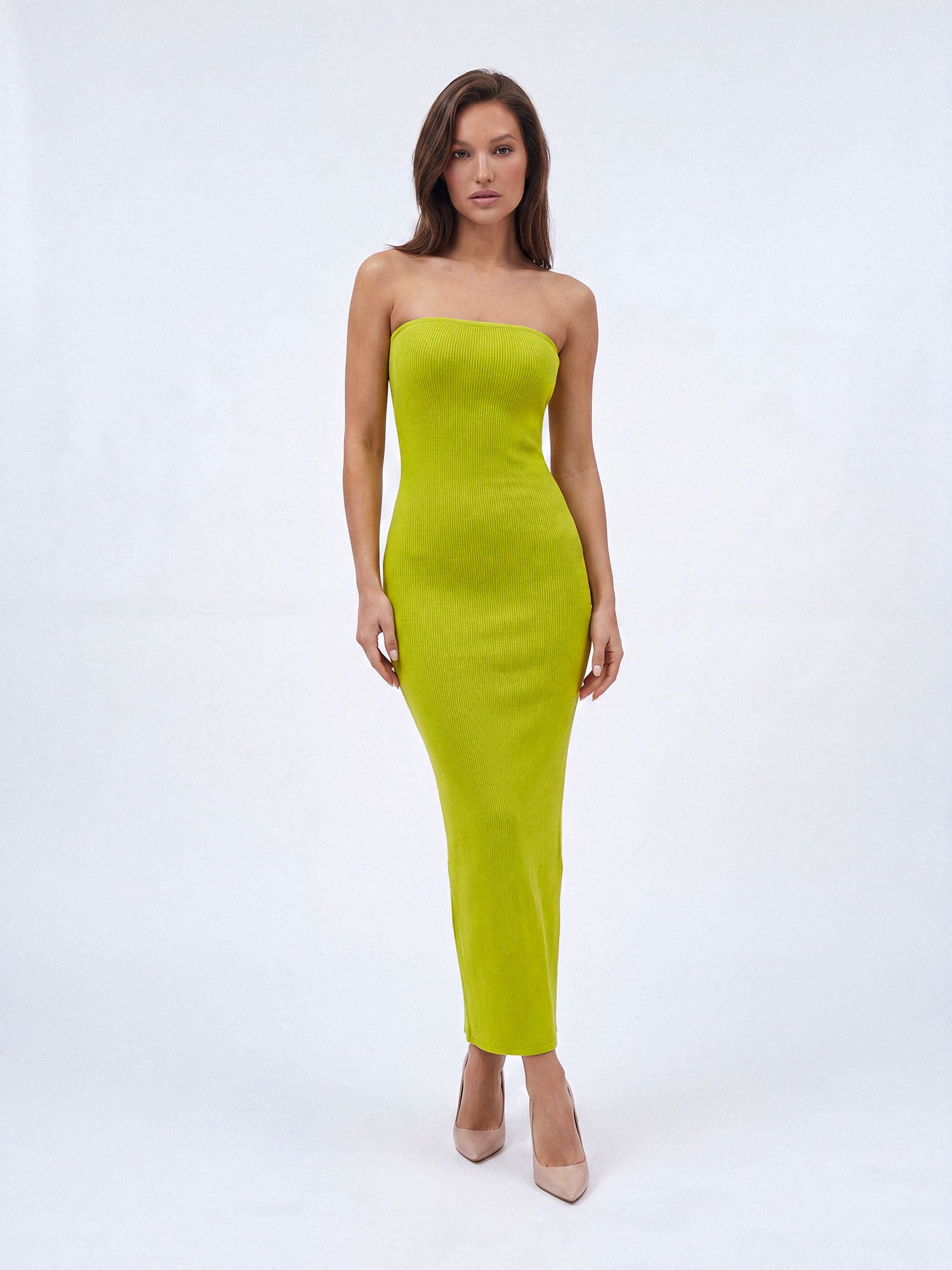 Nudyess Melrose sukienka maxi tuba limonkowa
