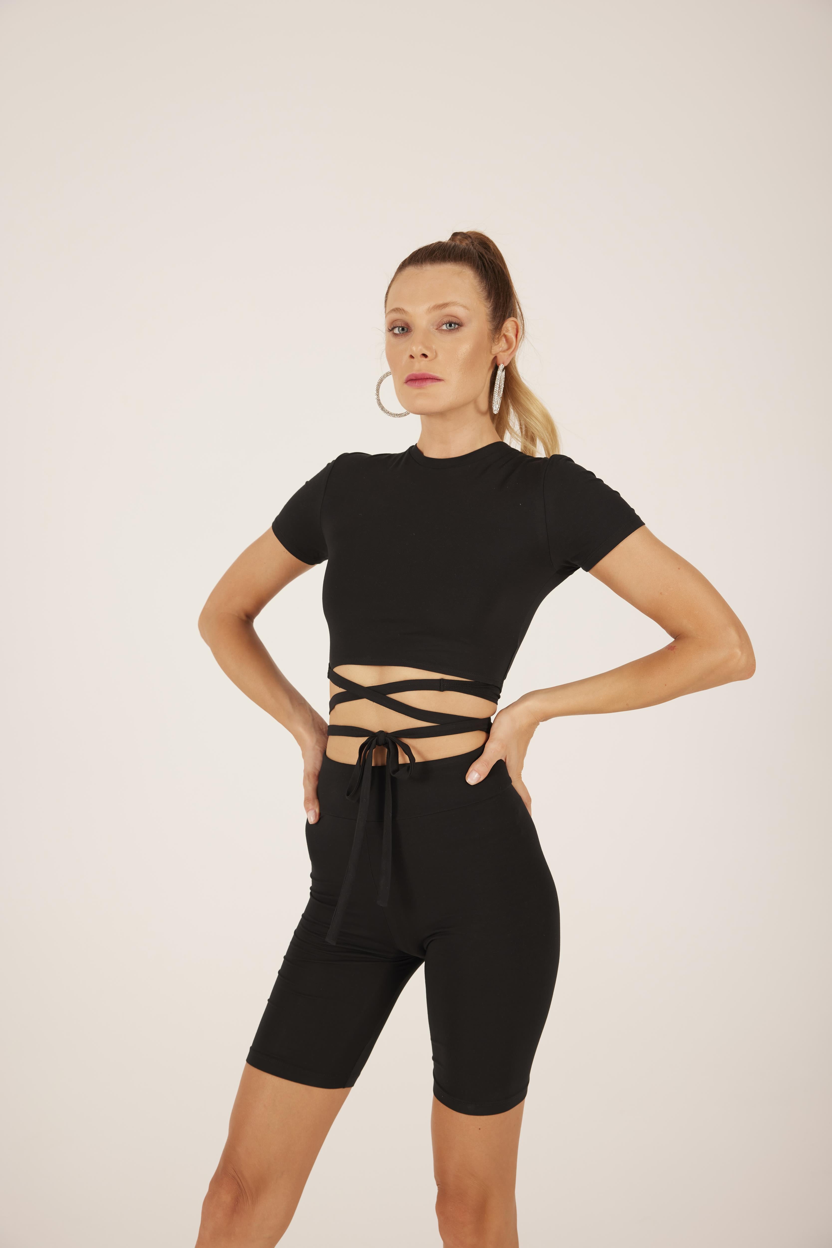 Nudyess Top With Knot top Black wiązany mikromodal