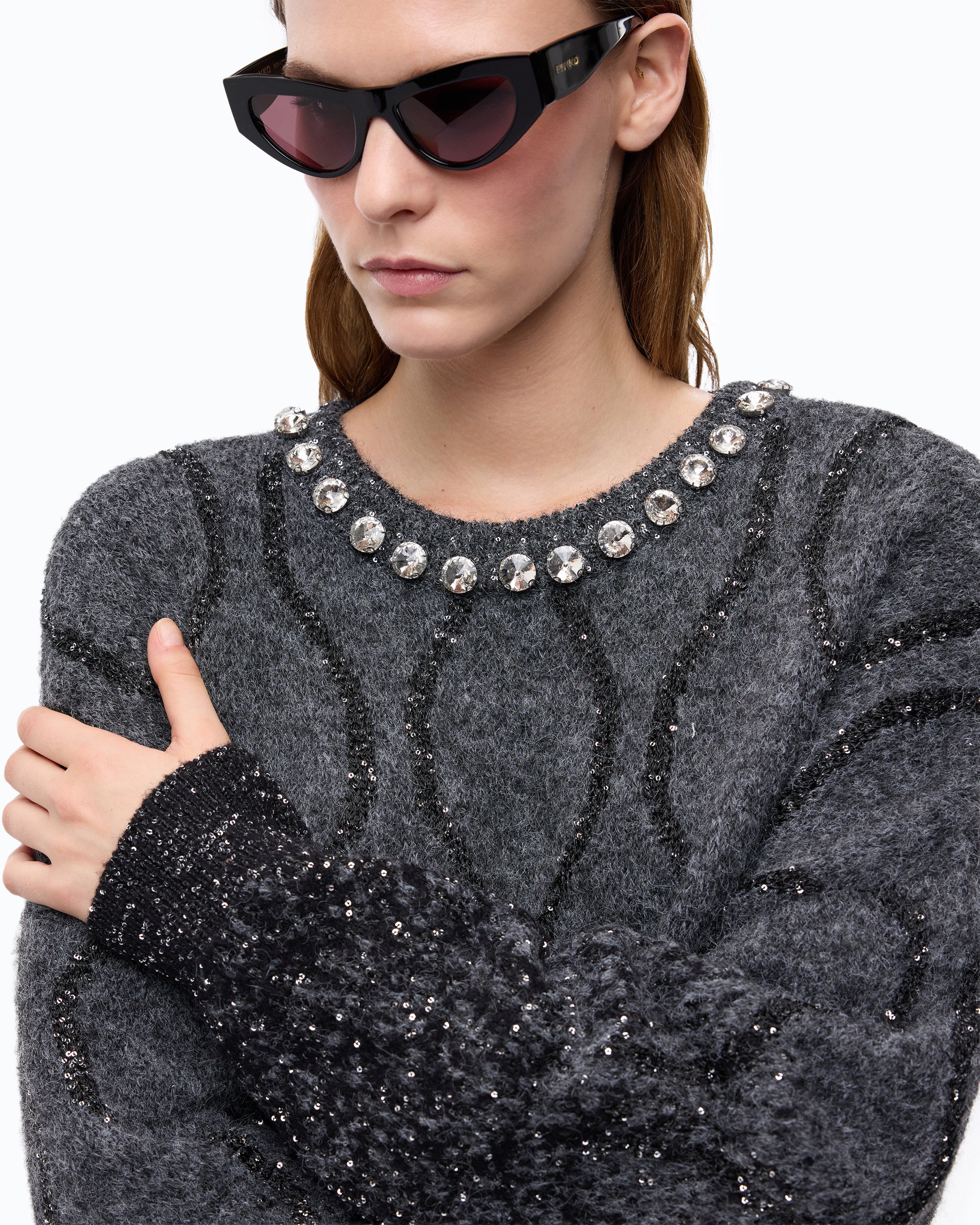 Pinko Renault sweter czarny z cekinami
