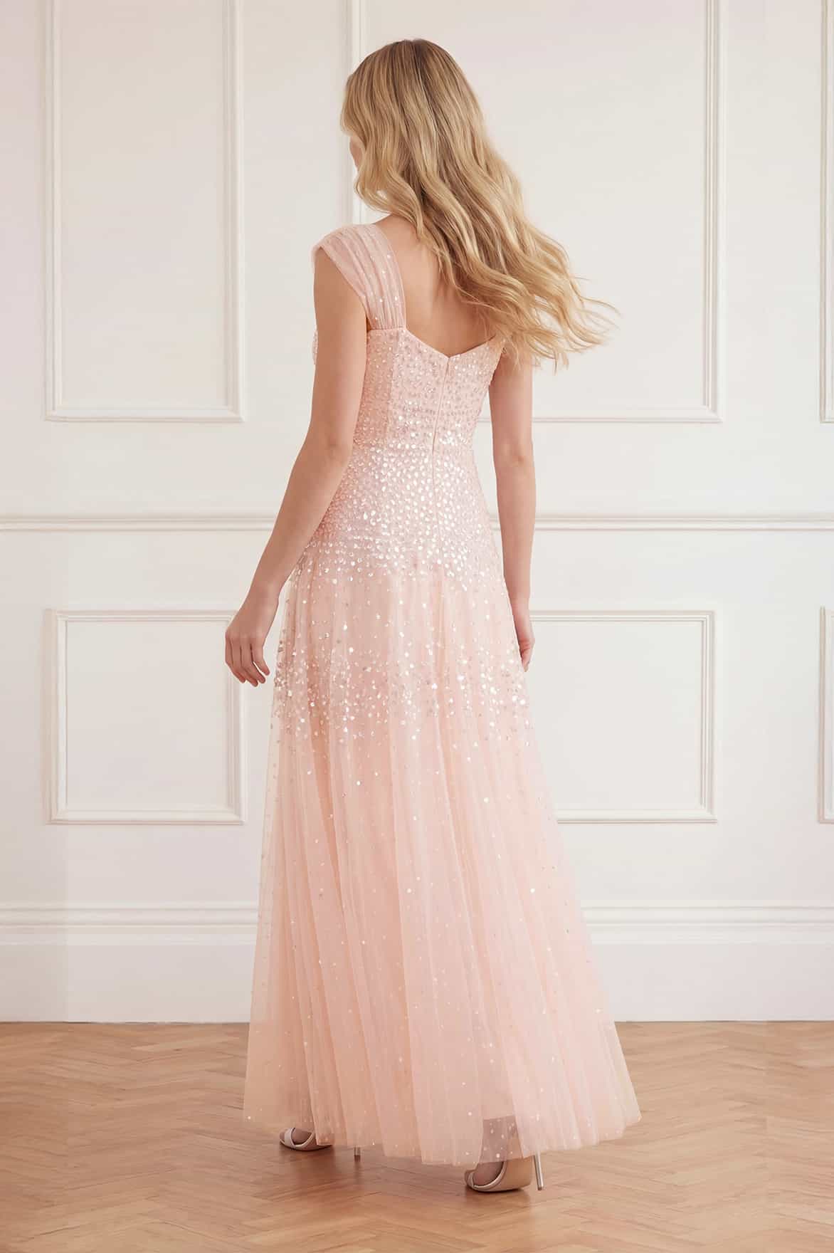 Needle & Thread Sunrise Sequin Sweetheart Ankle Gown sukienka różowa
