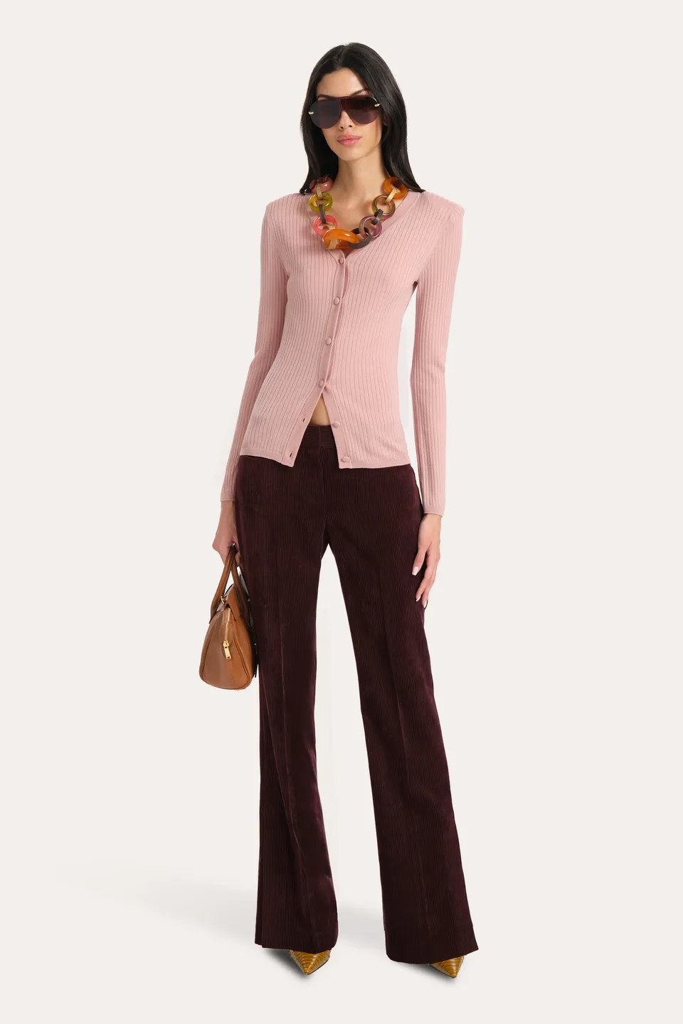 Elie Tahari Catalina Italian Corduroy Pants spodnie bordowe