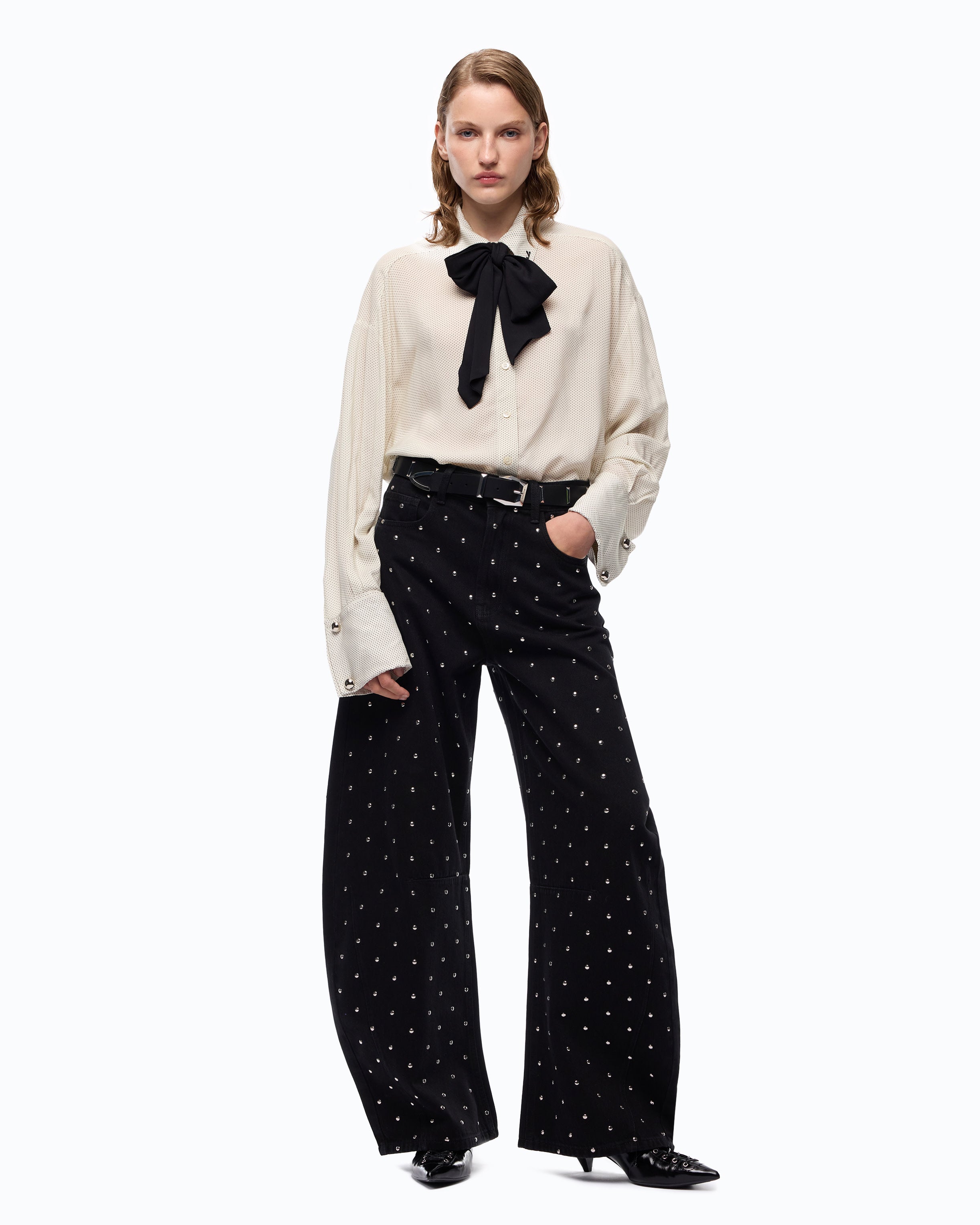 Pinko Colchico Shirt koszula w kropki z krawatem