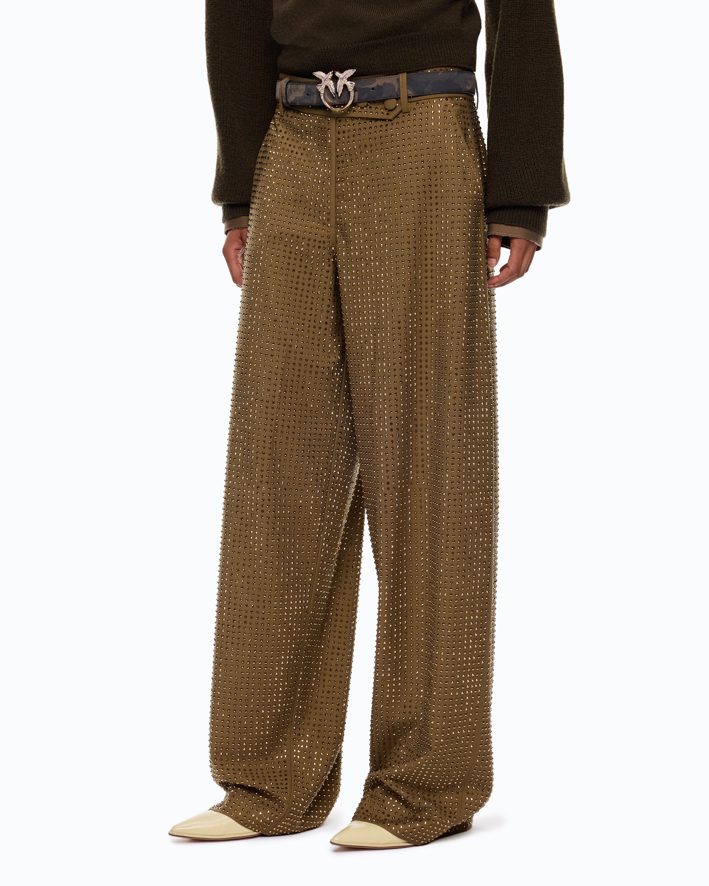 Pinko Solopaca Pants spodnie barrel brązowe kryształki