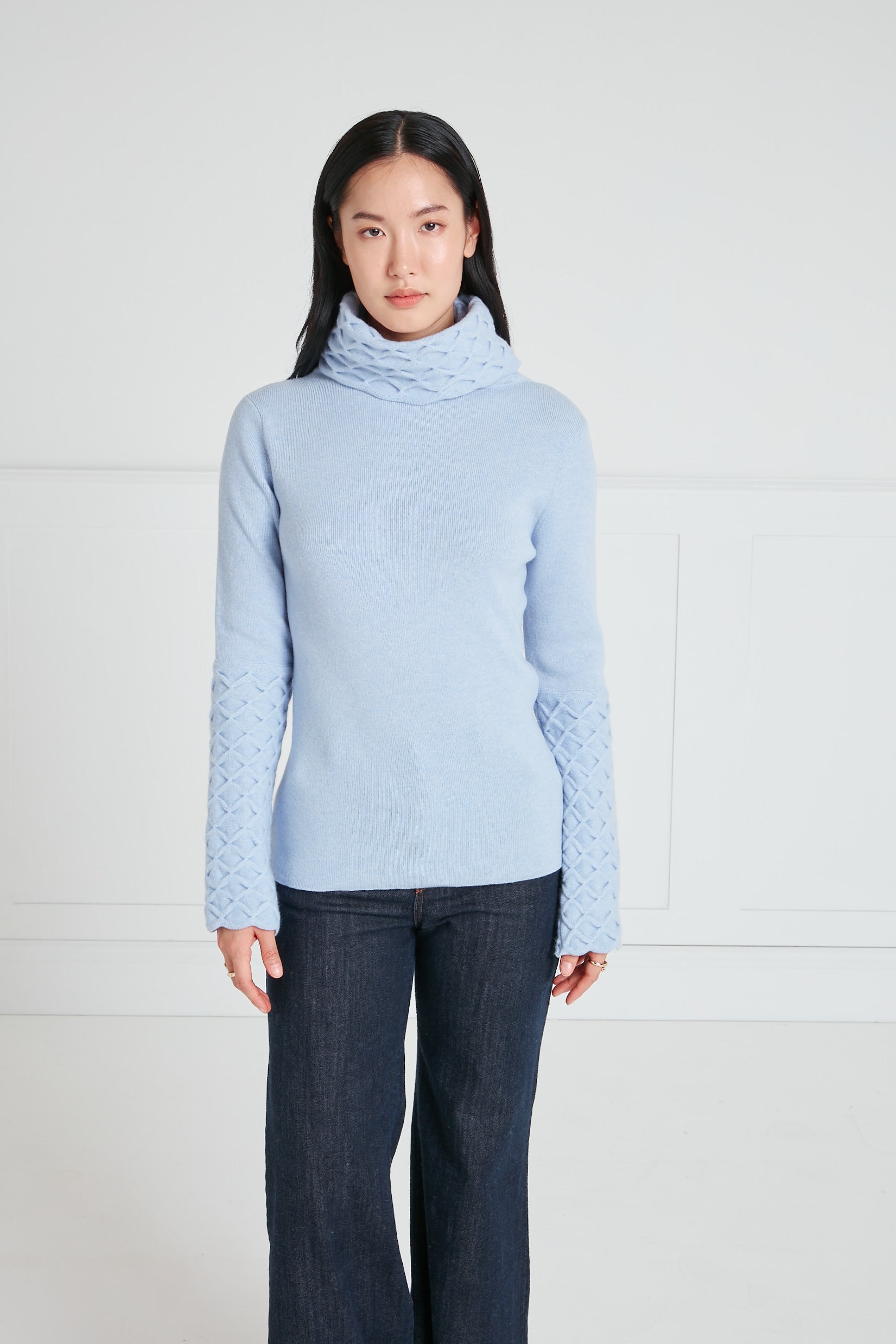 Temperley London Honeycomb Knit Jumper sweter Powder Blue wełna