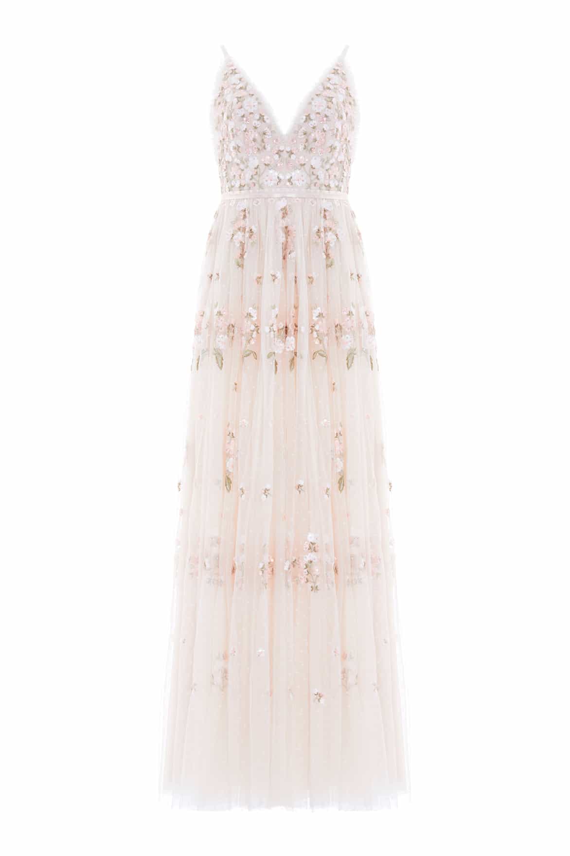 Needle & Thread Posy Cami Gown suknia kremowa haftowana