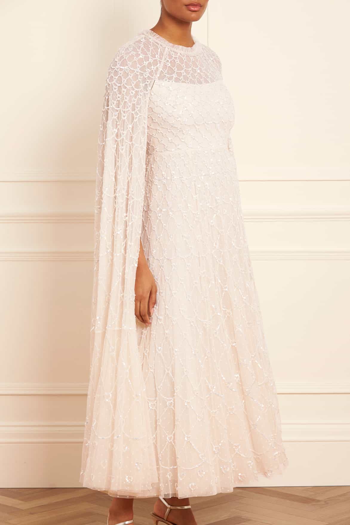 Needle & Thread Heart Lattice Ankle Gown sukienka wieczorowa kremowa cekinowa